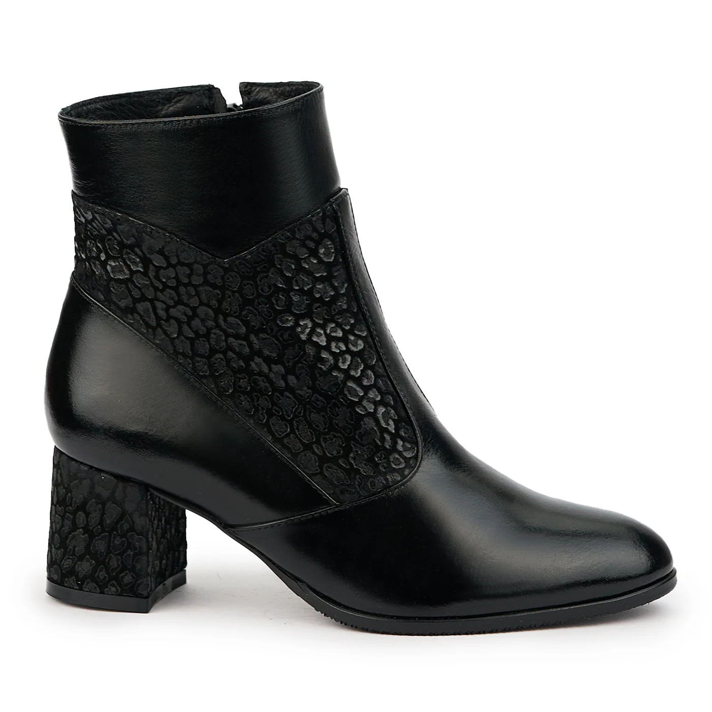 Botine dama din piele naturala neagra cu toc gros 6 cm 14759