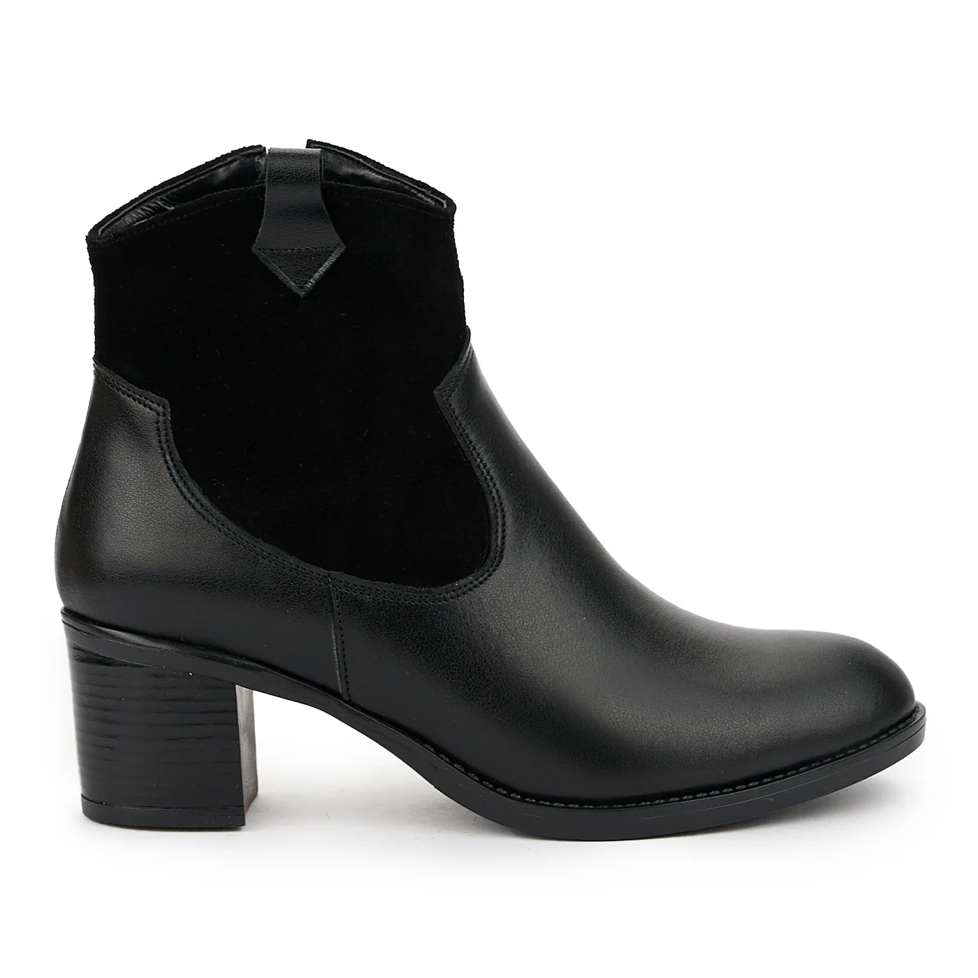 Botine dama din piele naturala neagra cu toc gros 6 cm 14849