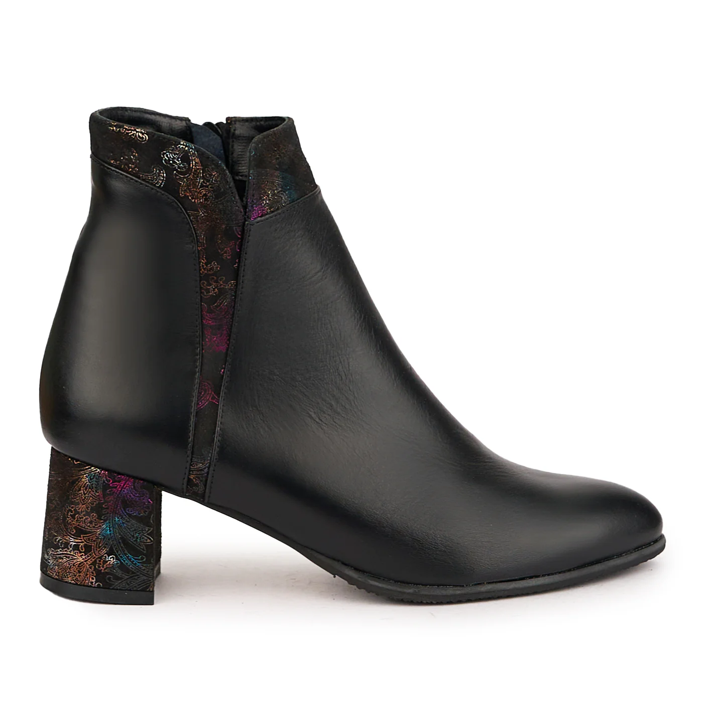 Botine dama din piele naturala neagra cu toc gros 6 cm 16807