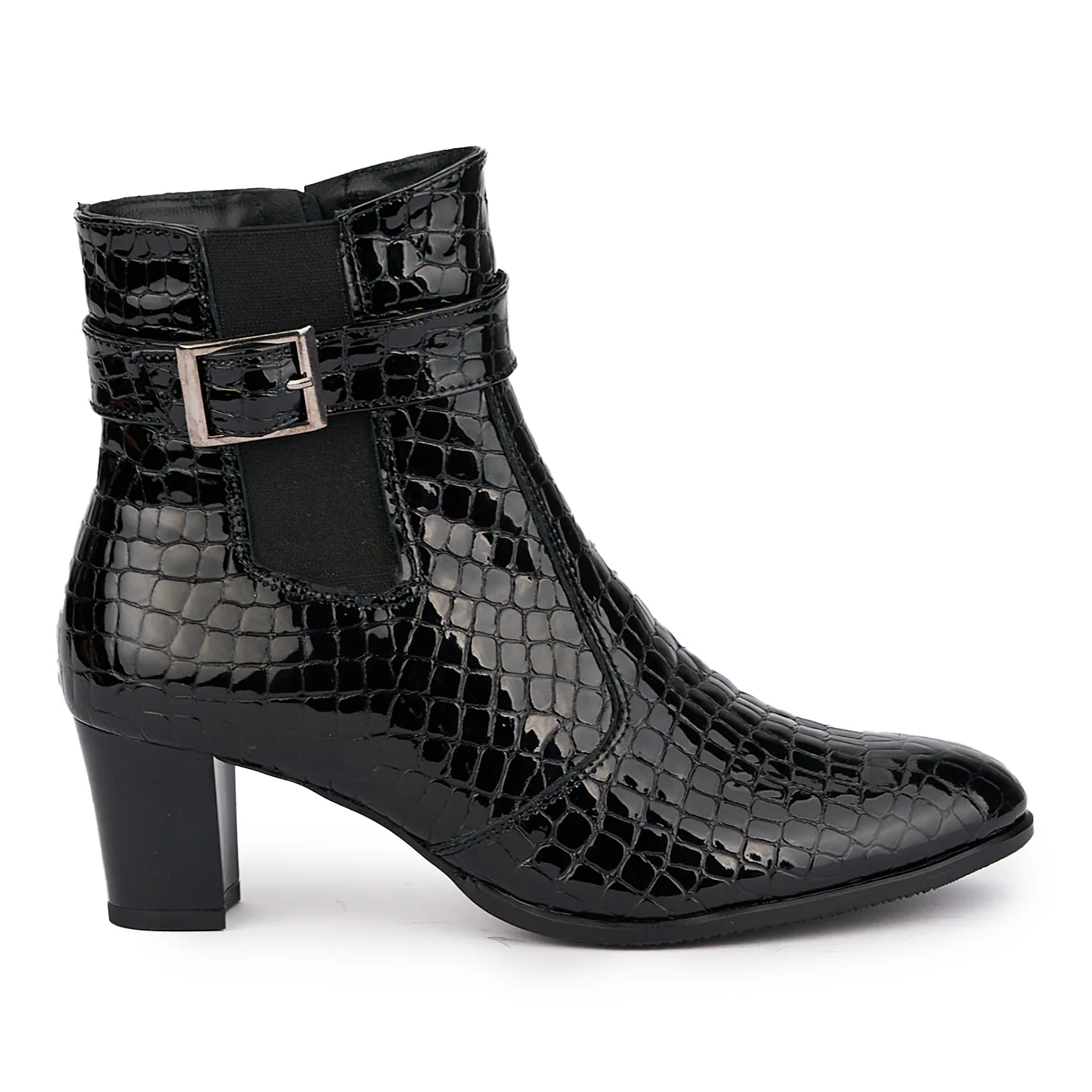 Botine dama din piele naturala neagra cu toc gros 6 cm 16893