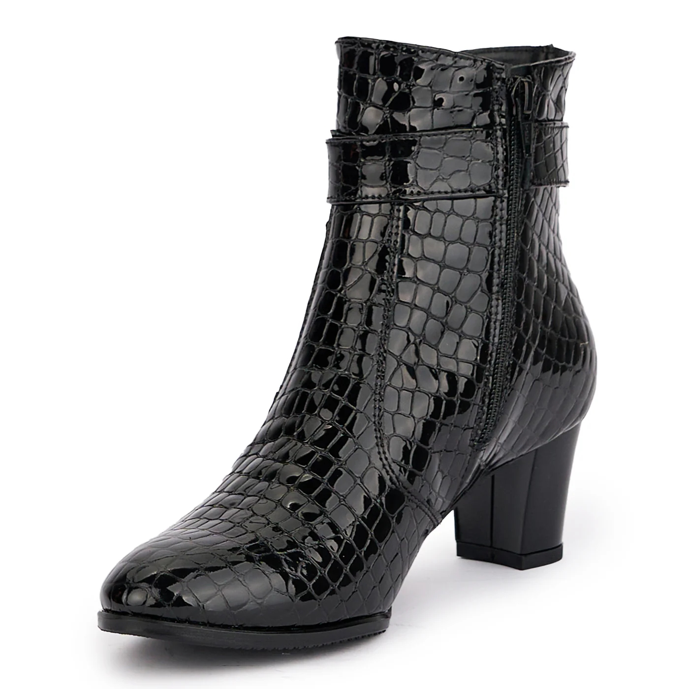 Botine dama din piele naturala neagra cu toc gros 6 cm 16893 - Image 3