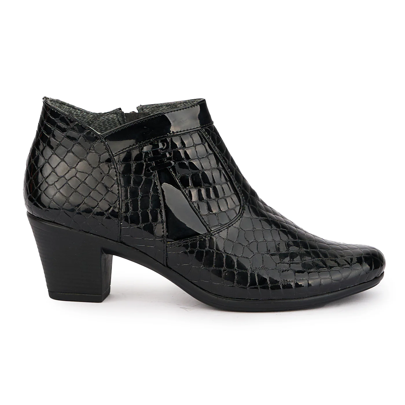 Botine dama din piele naturala neagra cu toc gros 6 cm 16988