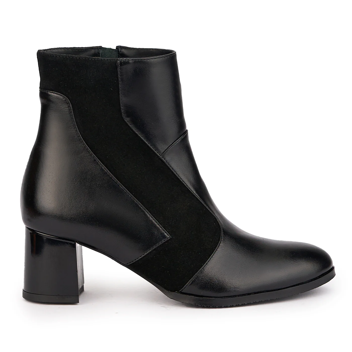 Botine dama din piele naturala neagra cu toc gros 6 cm 17078