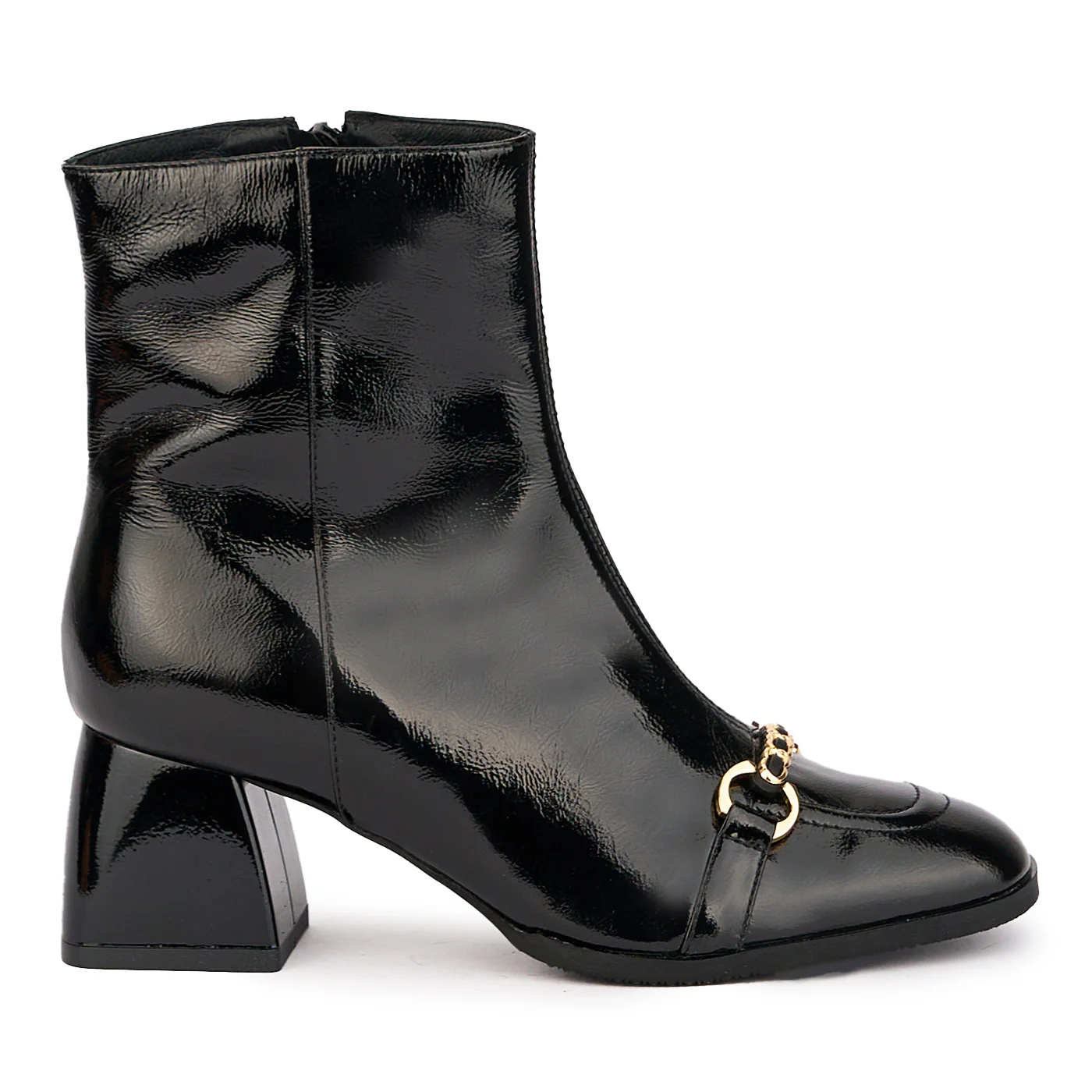 Botine dama din piele naturala neagra cu toc gros 6 cm 17089