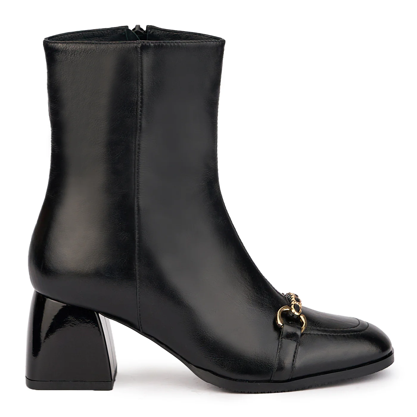 Botine dama din piele naturala neagra cu toc gros 6 cm 17090