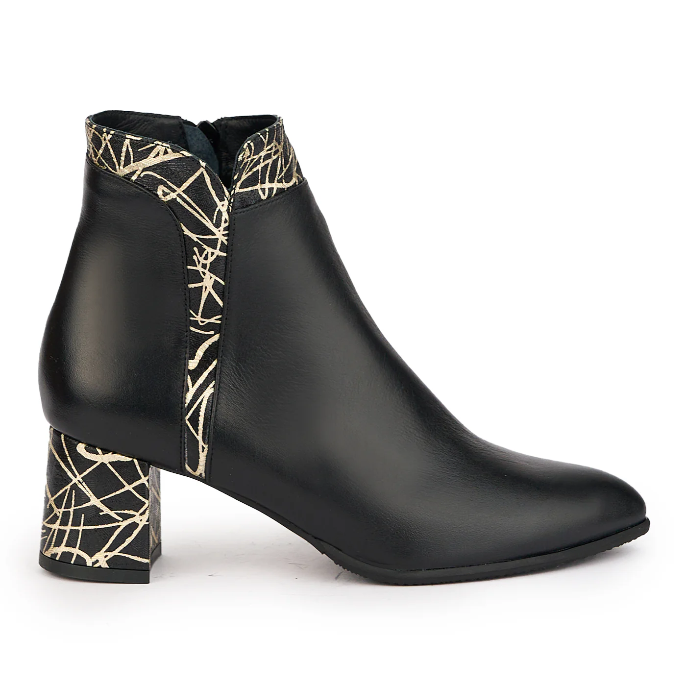 Botine dama din piele naturala neagra cu toc gros 6 cm 17174