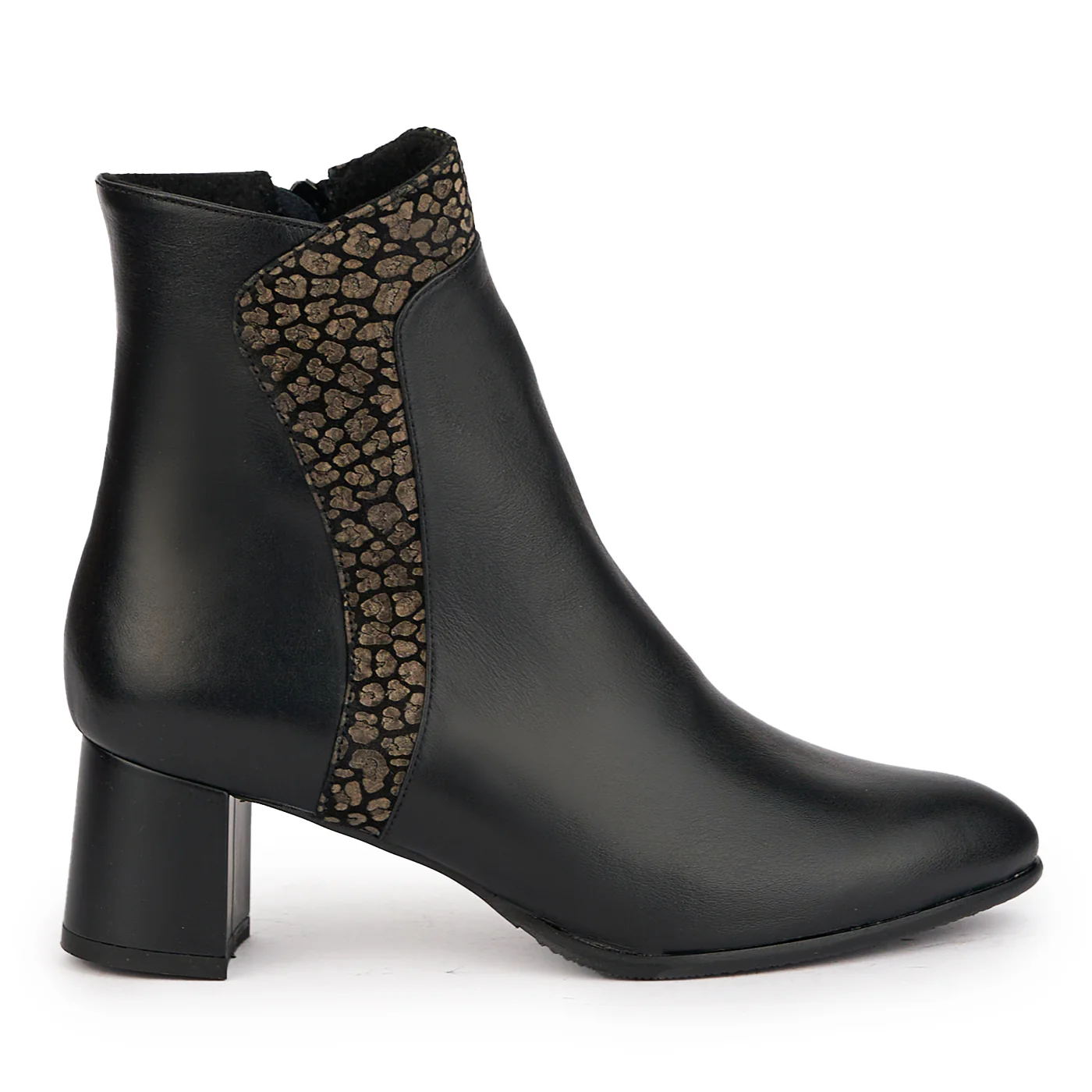 Botine dama din piele naturala neagra cu toc gros 6 cm 17175