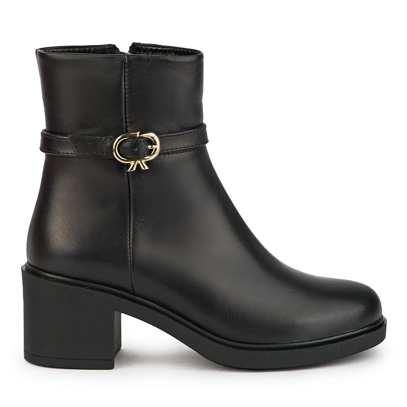 Botine dama din piele naturala neagra cu toc gros 6 cm 17292