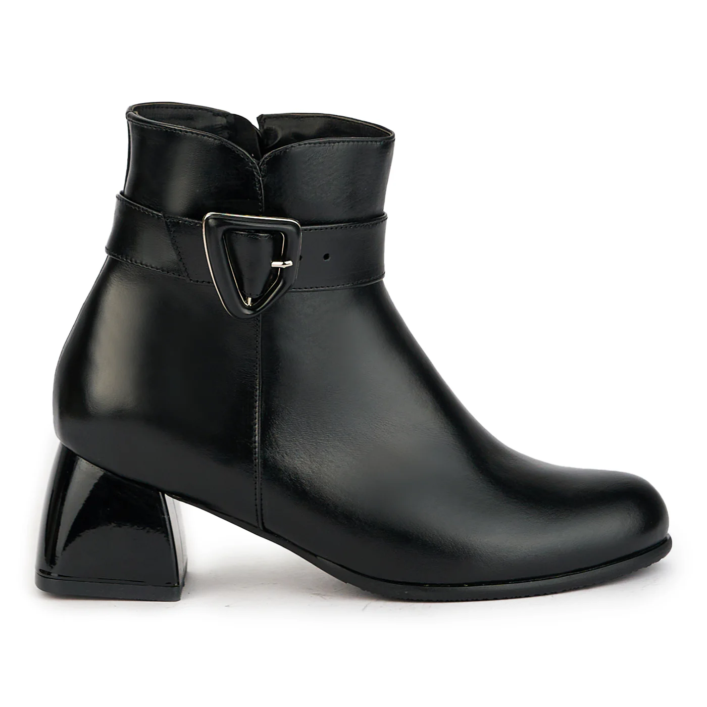 Botine dama din piele naturala neagra cu toc gros 6 cm 17347