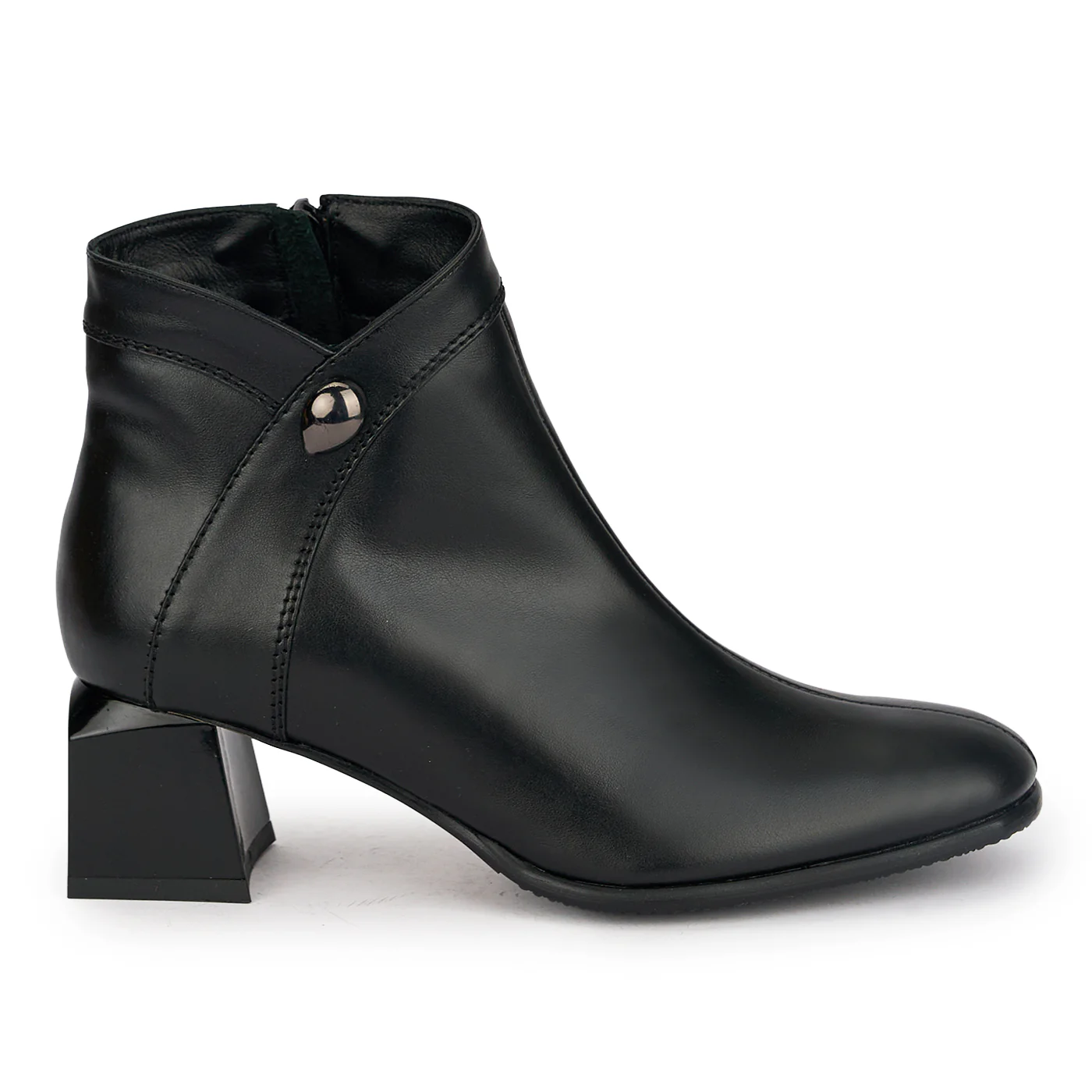 Botine dama din piele naturala neagra cu toc gros 6 cm 18928