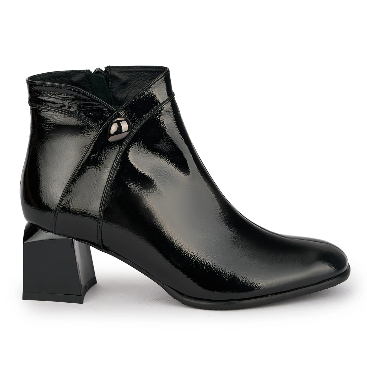 Botine dama din piele naturala neagra cu toc gros 6 cm 18929