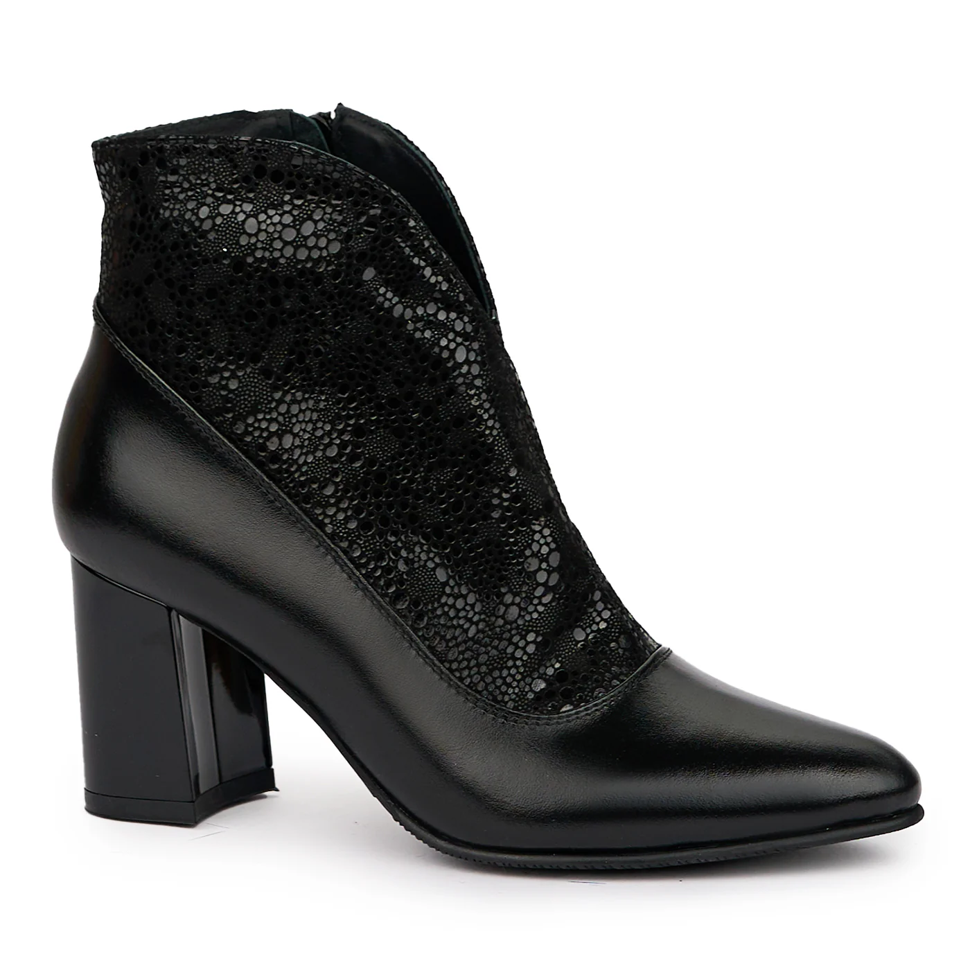 Botine dama din piele naturala neagra cu toc gros 7.5 cm 14319
