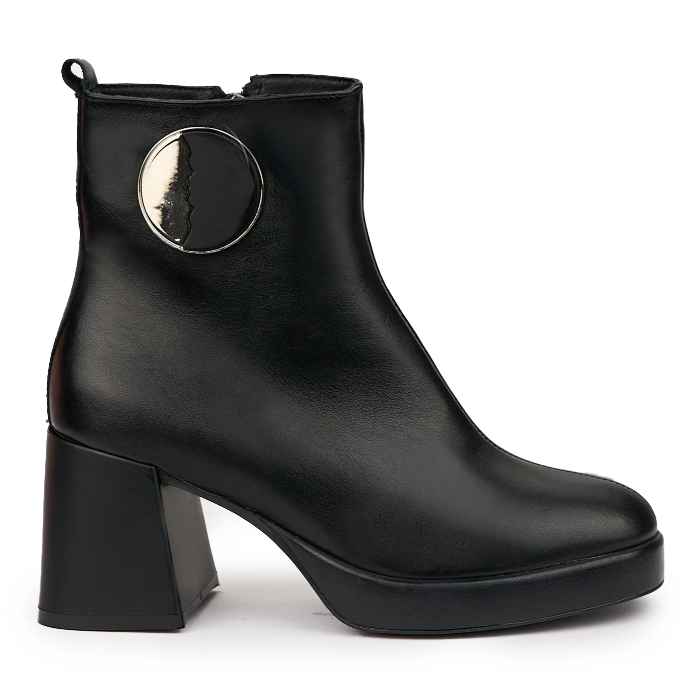 Botine dama din piele naturala neagra cu toc gros 7.5 cm 14531