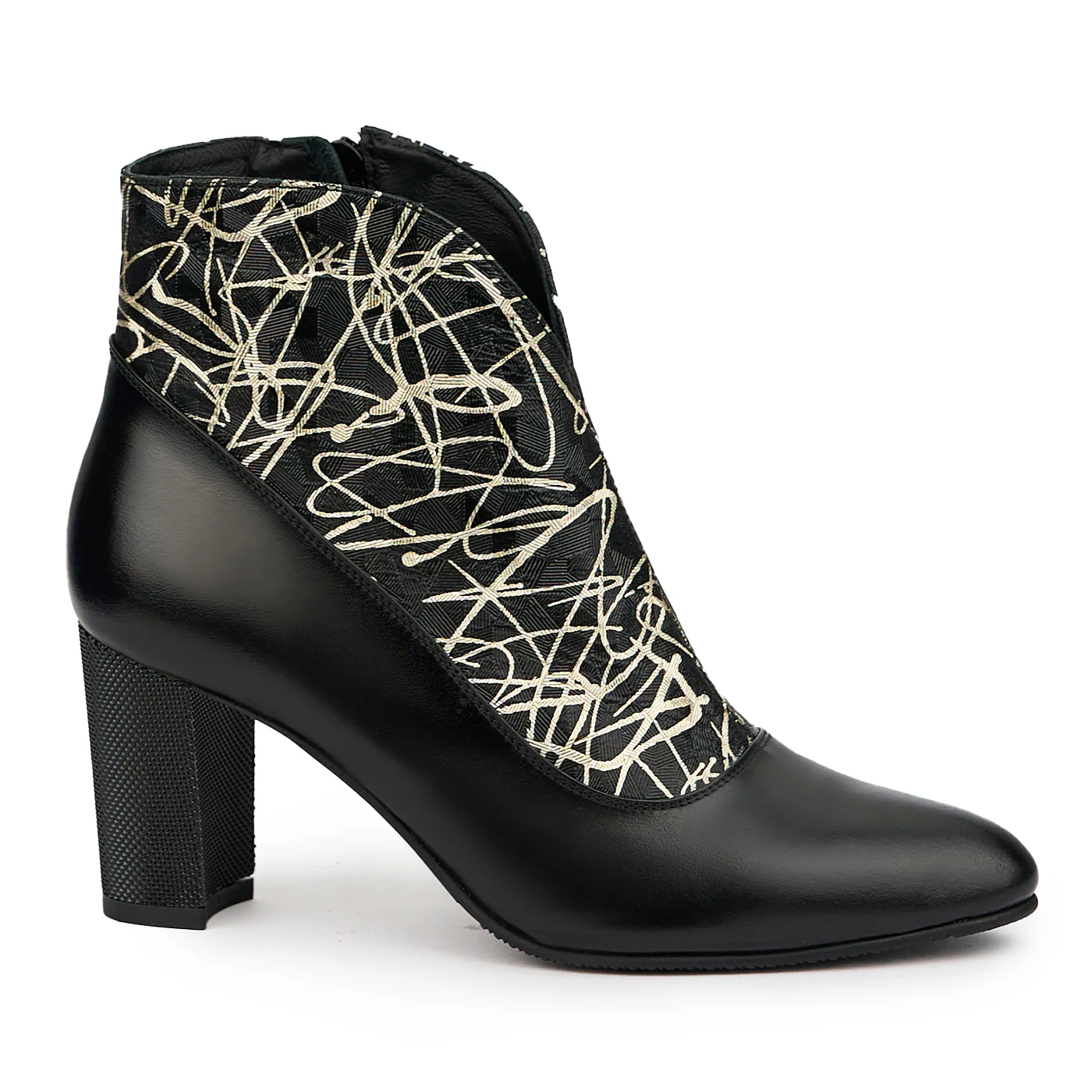 Botine dama din piele naturala neagra cu toc gros 7.5 cm 14559