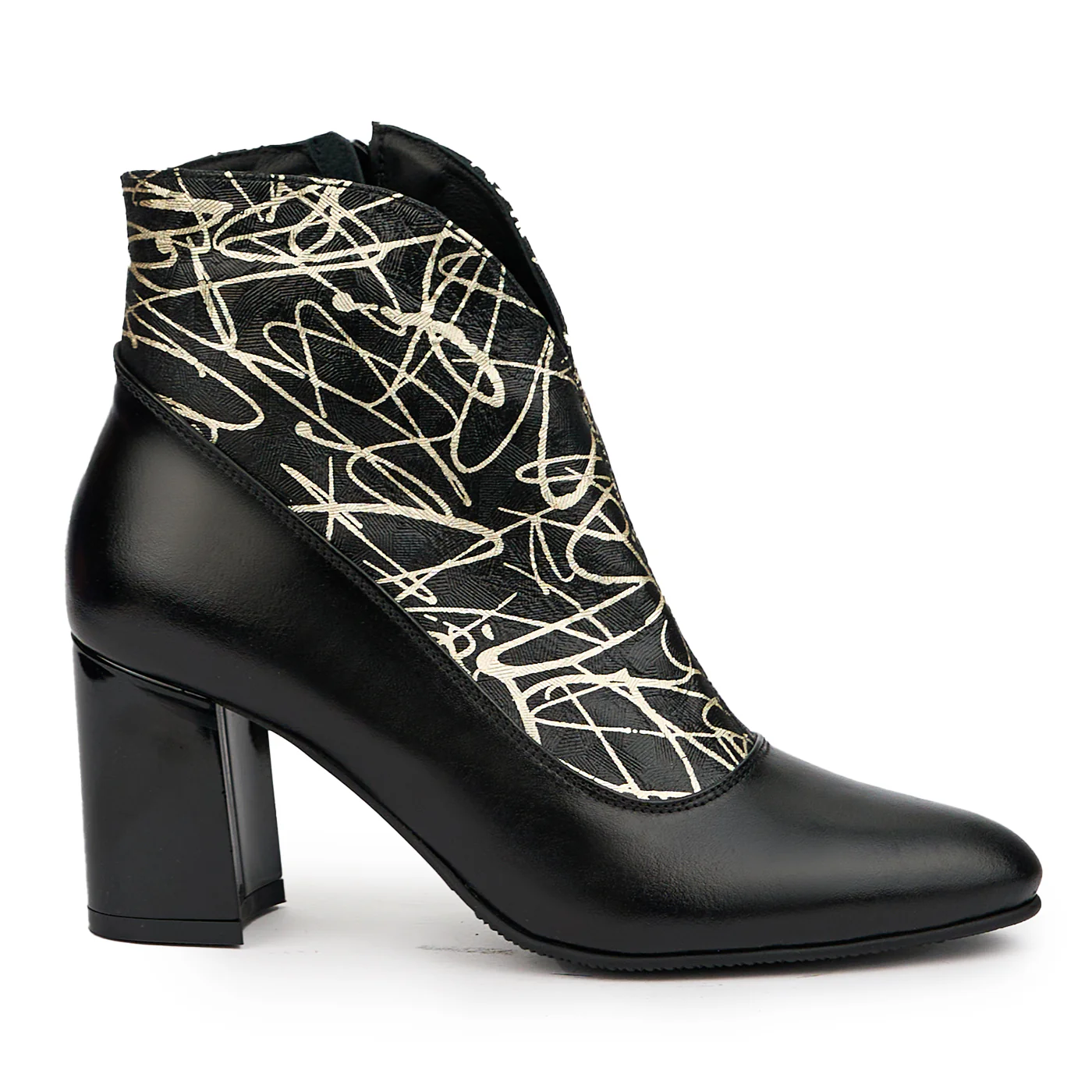 Botine dama din piele naturala neagra cu toc gros 7.5 cm 14560