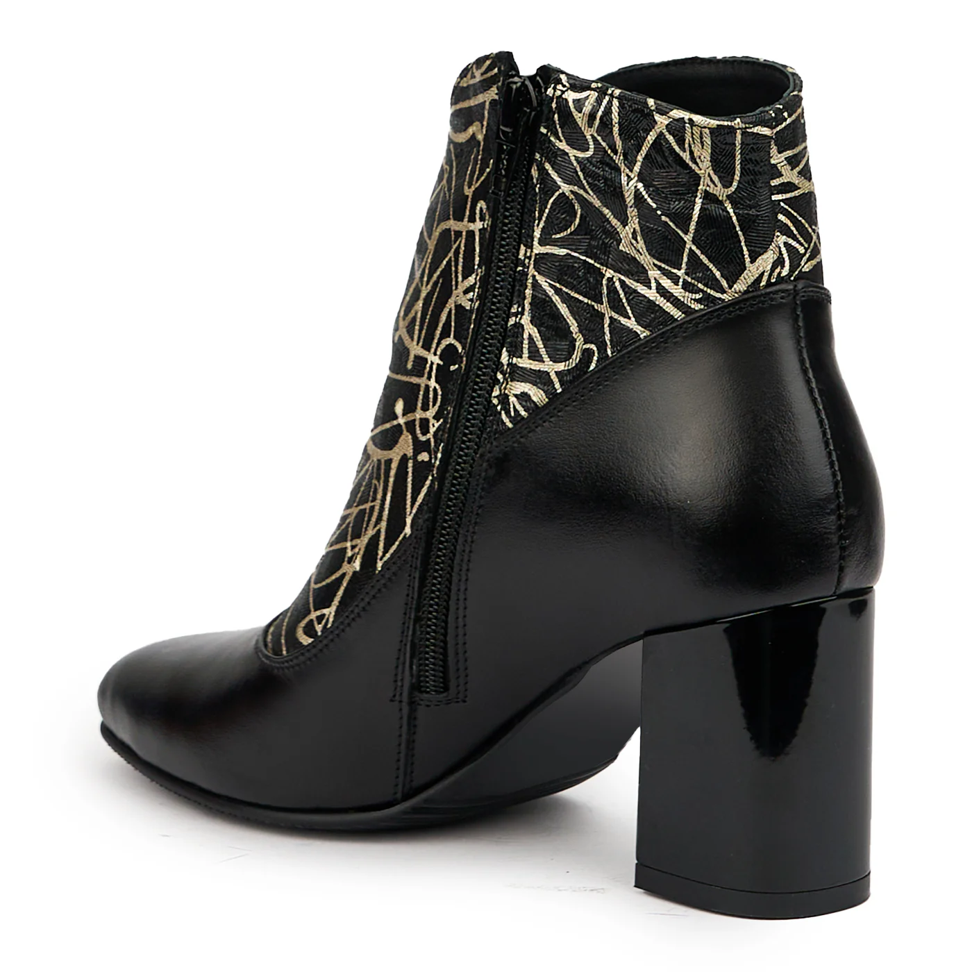 Botine dama din piele naturala neagra cu toc gros 7.5 cm 14560 - Image 2