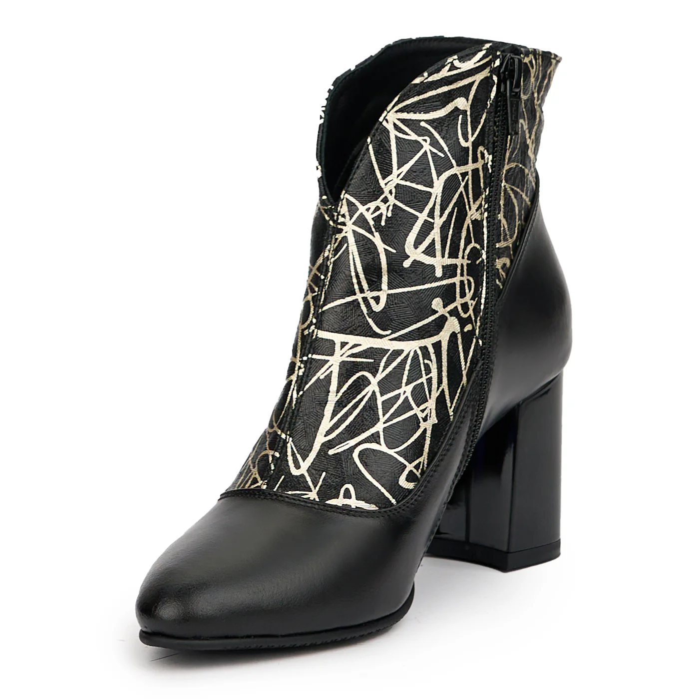 Botine dama din piele naturala neagra cu toc gros 7.5 cm 14560 - Image 3