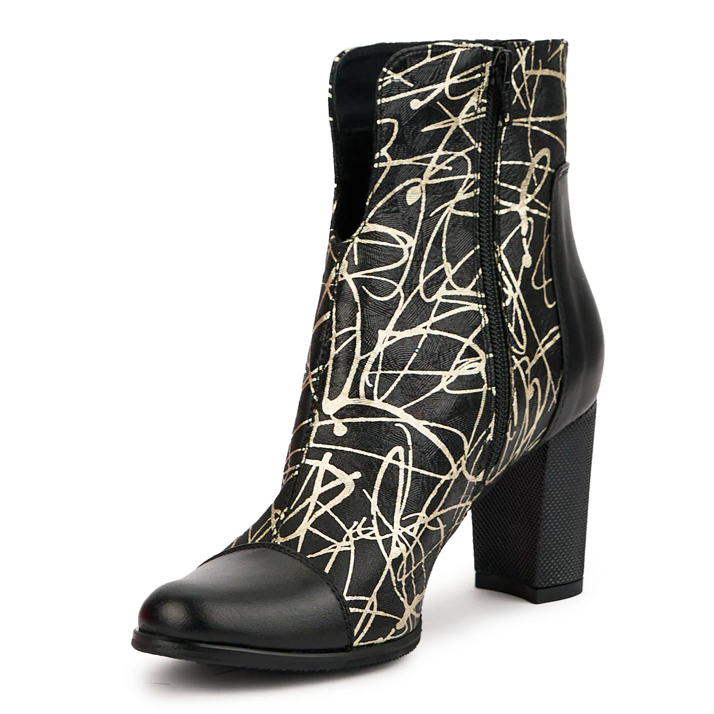 Botine dama din piele naturala neagra cu toc gros 7.5 cm 14630 - Image 3
