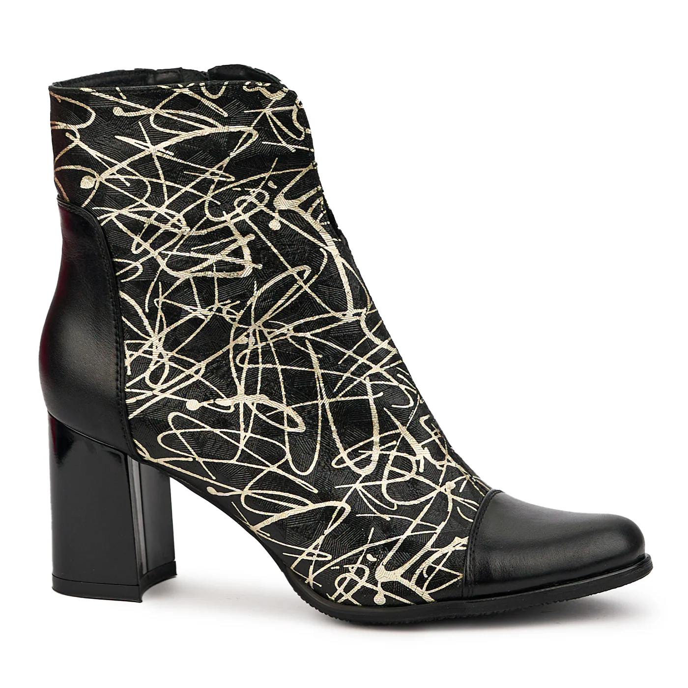 Botine dama din piele naturala neagra cu toc gros 7.5 cm 14631