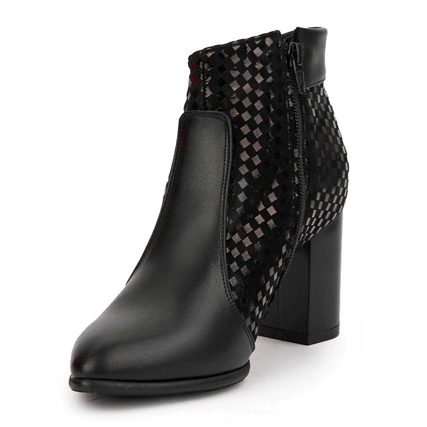 Botine dama din piele naturala neagra cu toc gros 7.5 cm 14641 - Image 3