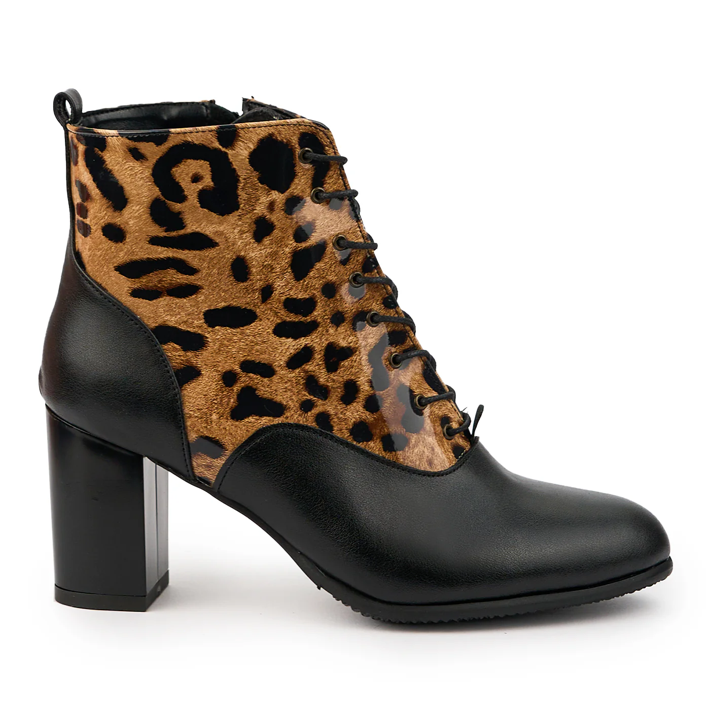 Botine dama din piele naturala neagra cu toc gros 7.5 cm 14715