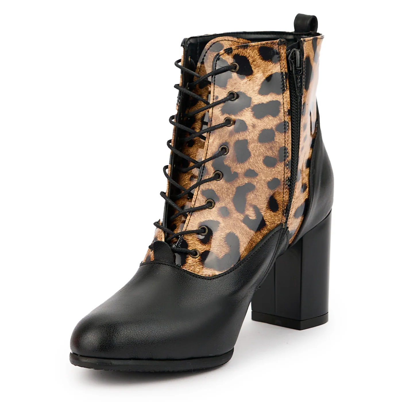 Botine dama din piele naturala neagra cu toc gros 7.5 cm 14715 - Image 3