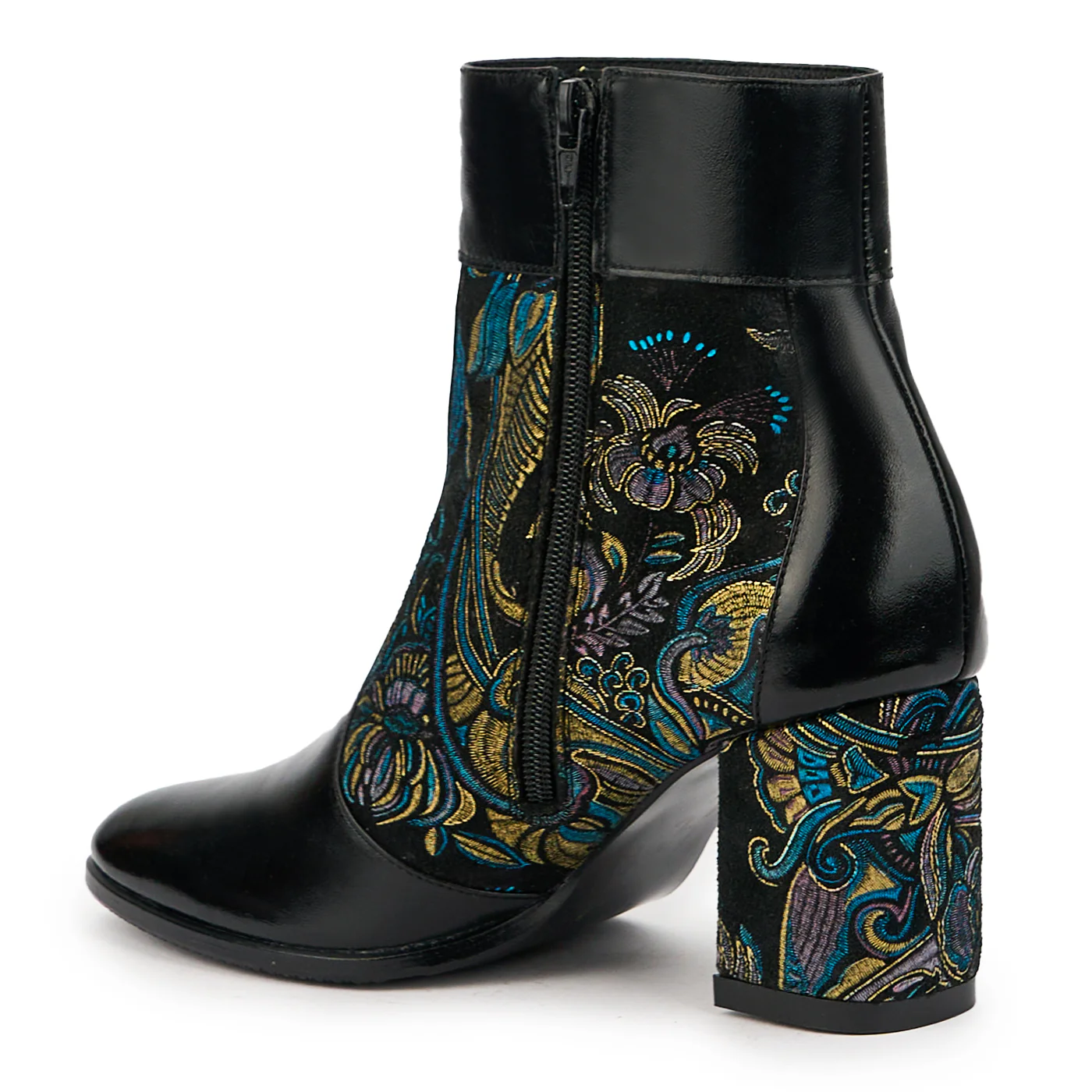 Botine dama din piele naturala neagra cu toc gros 7.5 cm 14748 - Image 2