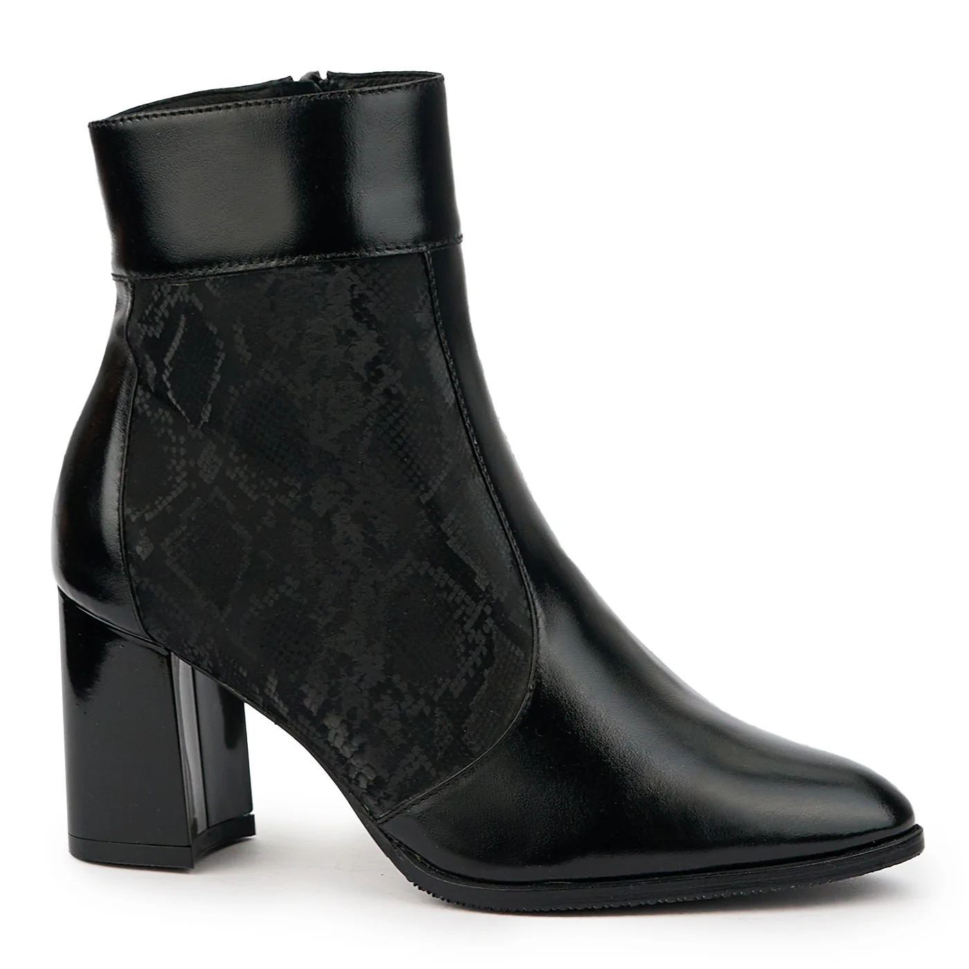 Botine dama din piele naturala neagra cu toc gros 7.5 cm 14751