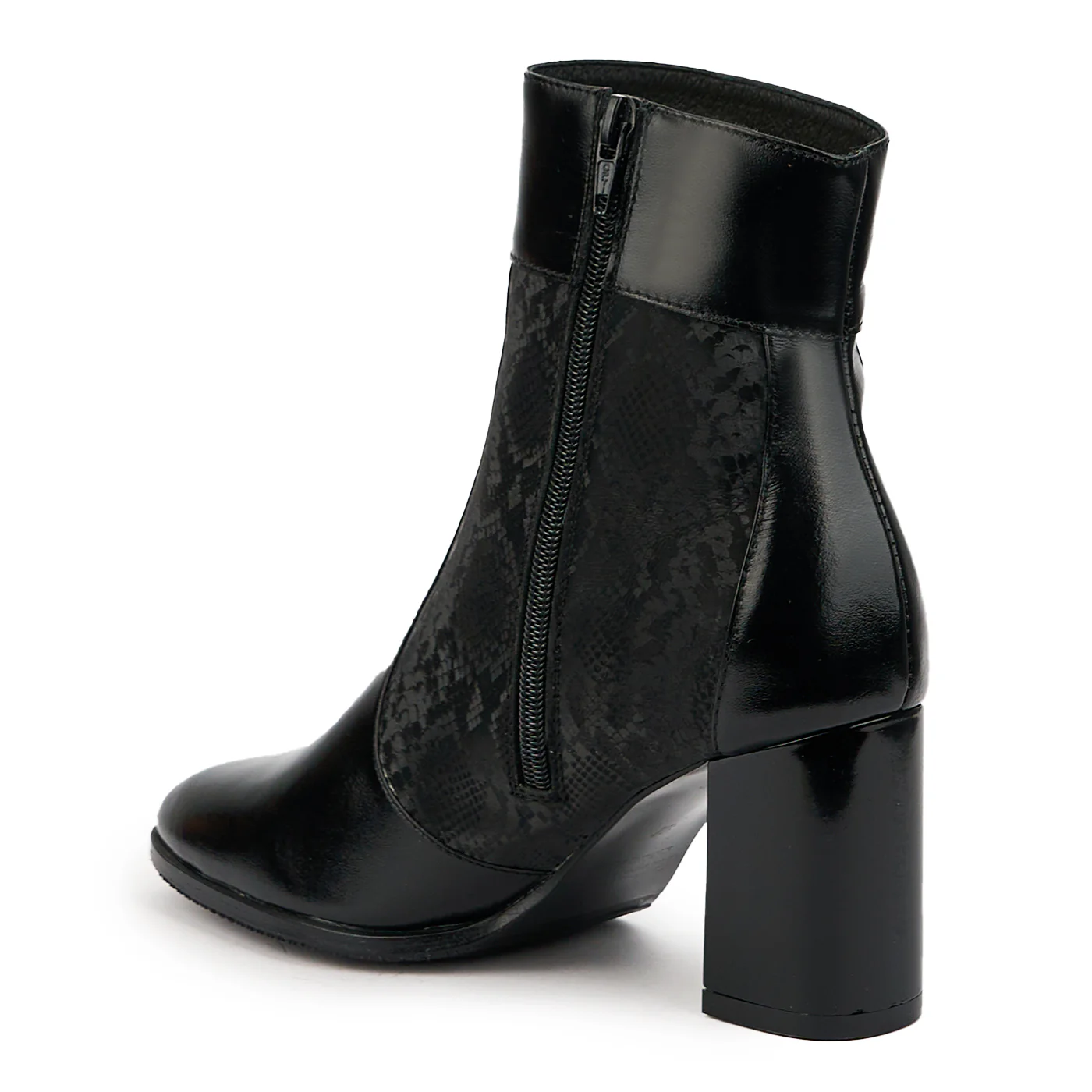 Botine dama din piele naturala neagra cu toc gros 7.5 cm 14751 - Image 2