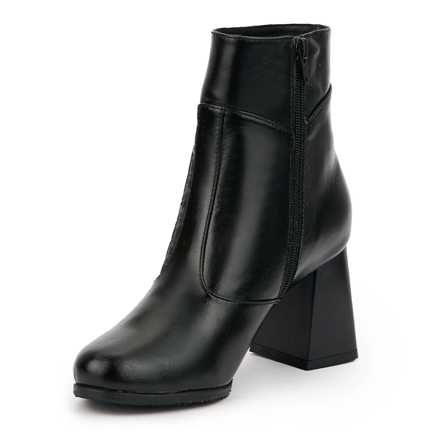 Botine dama din piele naturala neagra cu toc gros 7.5 cm 14757 - Image 3