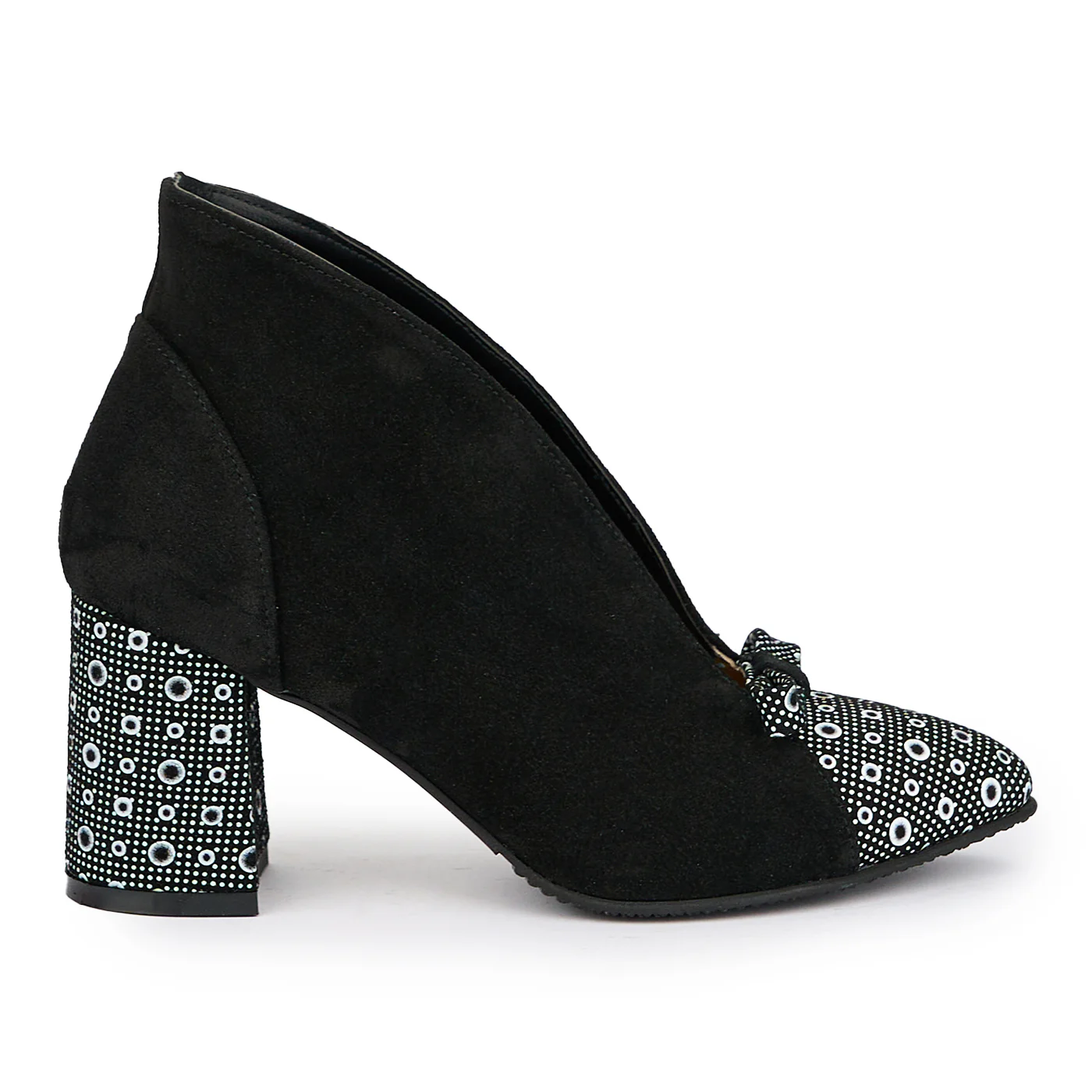 Botine dama din piele naturala neagra cu toc gros 7.5 cm 15224