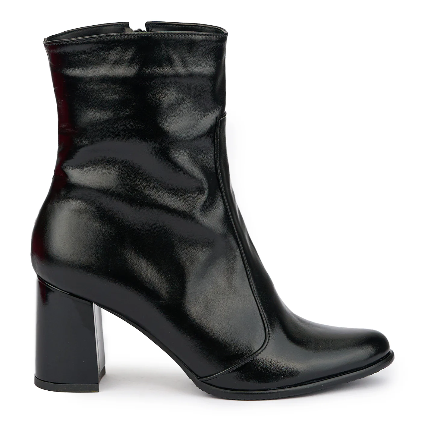 Botine dama din piele naturala neagra cu toc gros 7.5 cm 15226