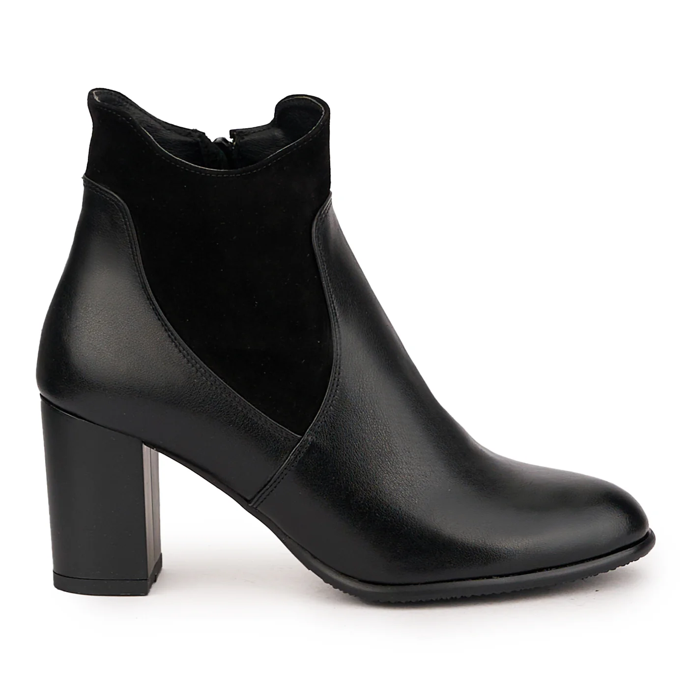 Botine dama din piele naturala neagra cu toc gros 7.5 cm 16704