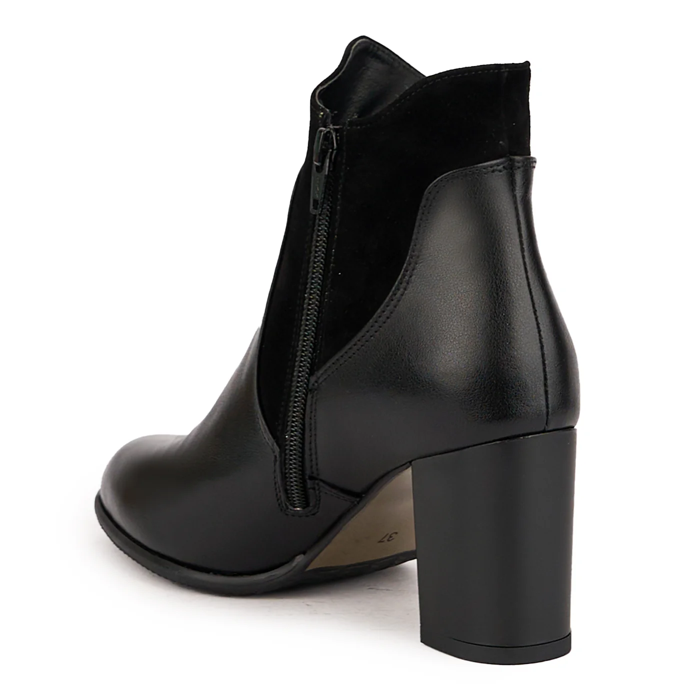 Botine dama din piele naturala neagra cu toc gros 7.5 cm 16704 - Image 2