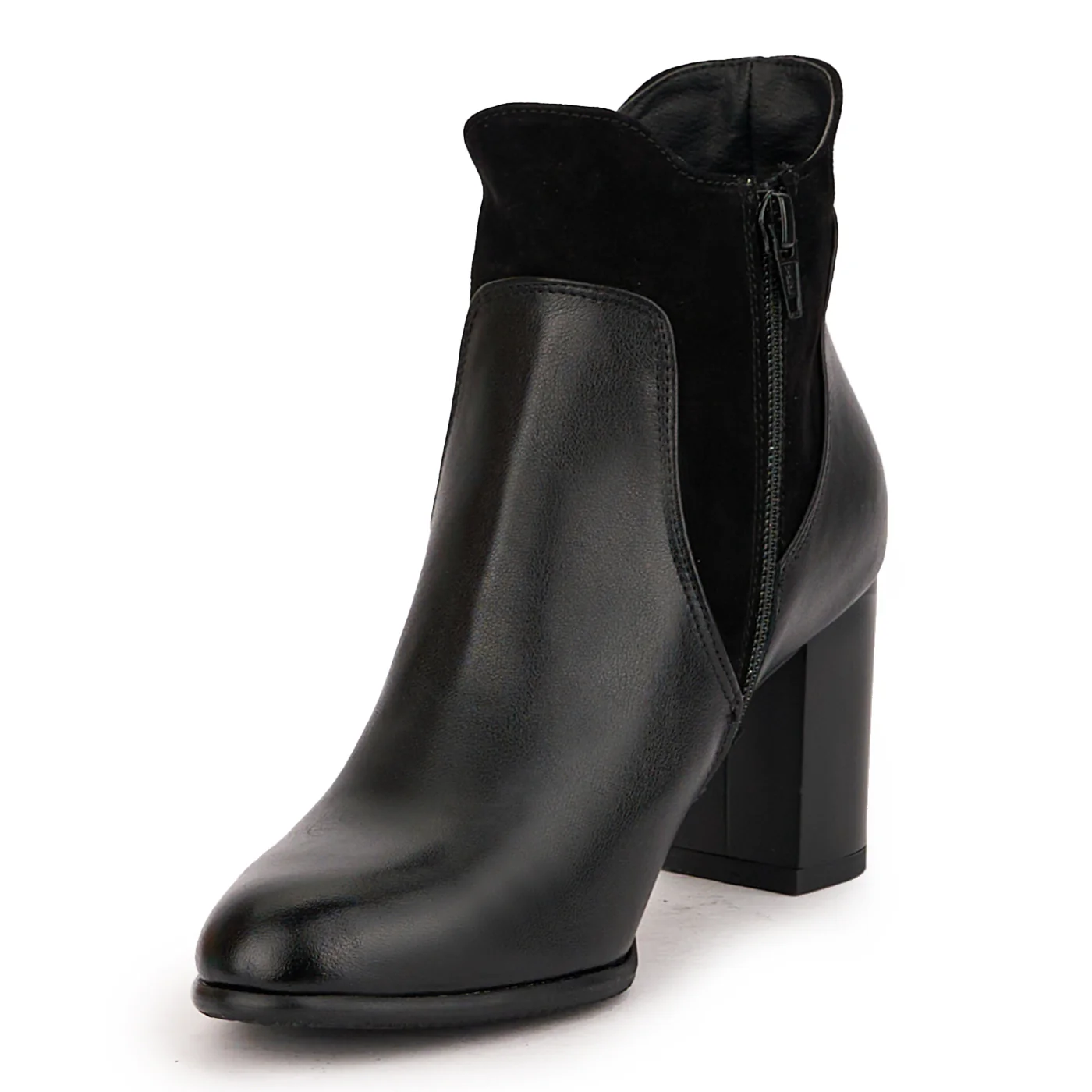 Botine dama din piele naturala neagra cu toc gros 7.5 cm 16704 - Image 3