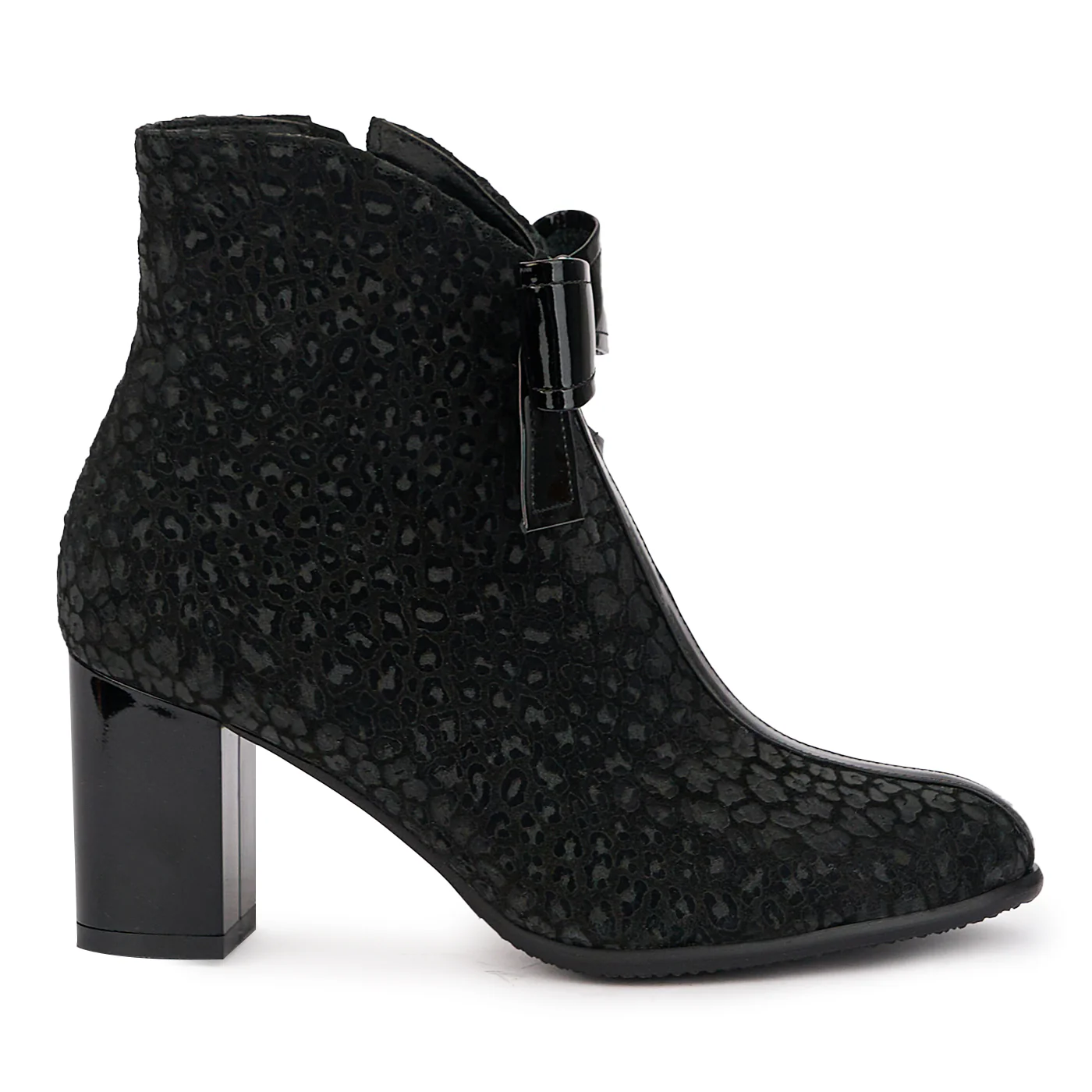 Botine dama din piele naturala neagra cu toc gros 7 cm 16948