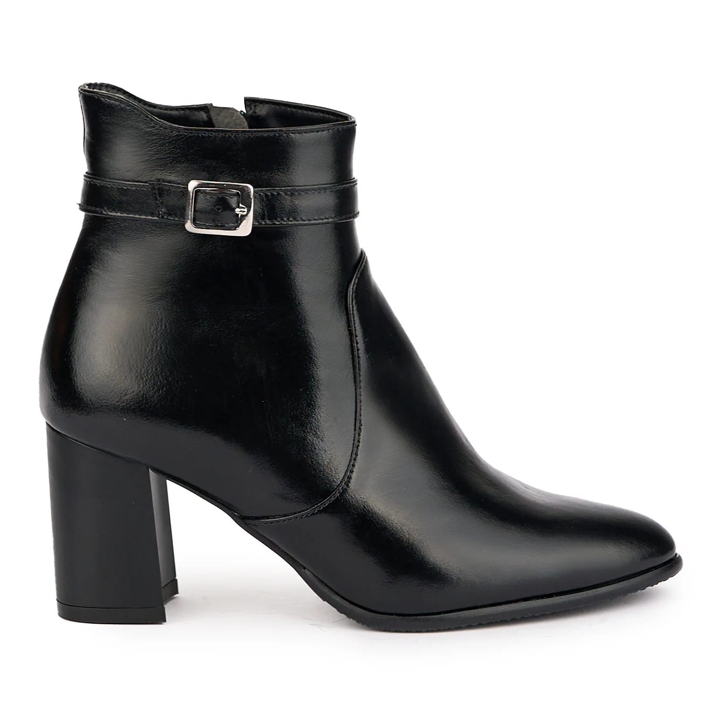 Botine dama din piele naturala neagra cu toc gros 7.5 cm 16979