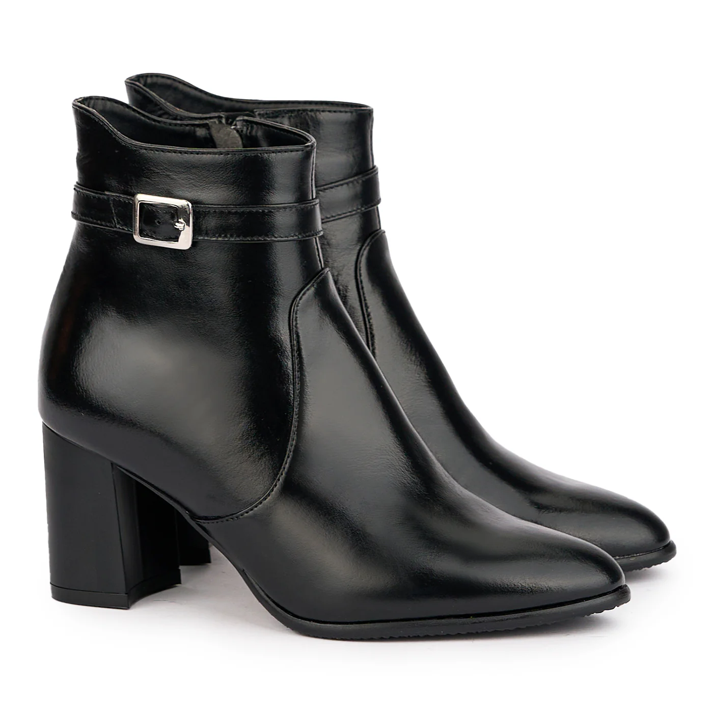 Botine dama din piele naturala neagra cu toc gros 7.5 cm 16979 - Image 3