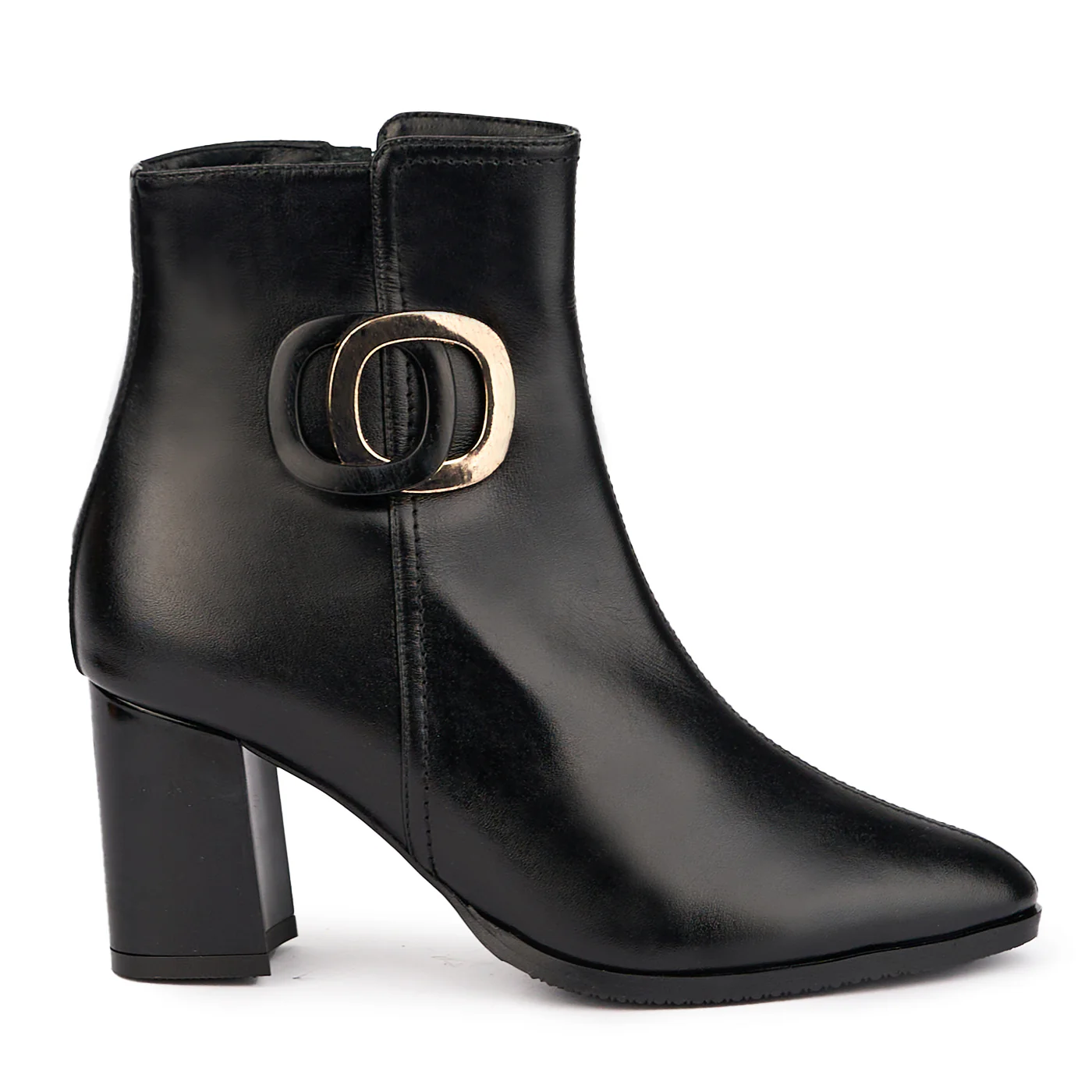 Botine dama din piele naturala neagra cu toc gros 7.5 cm 17082