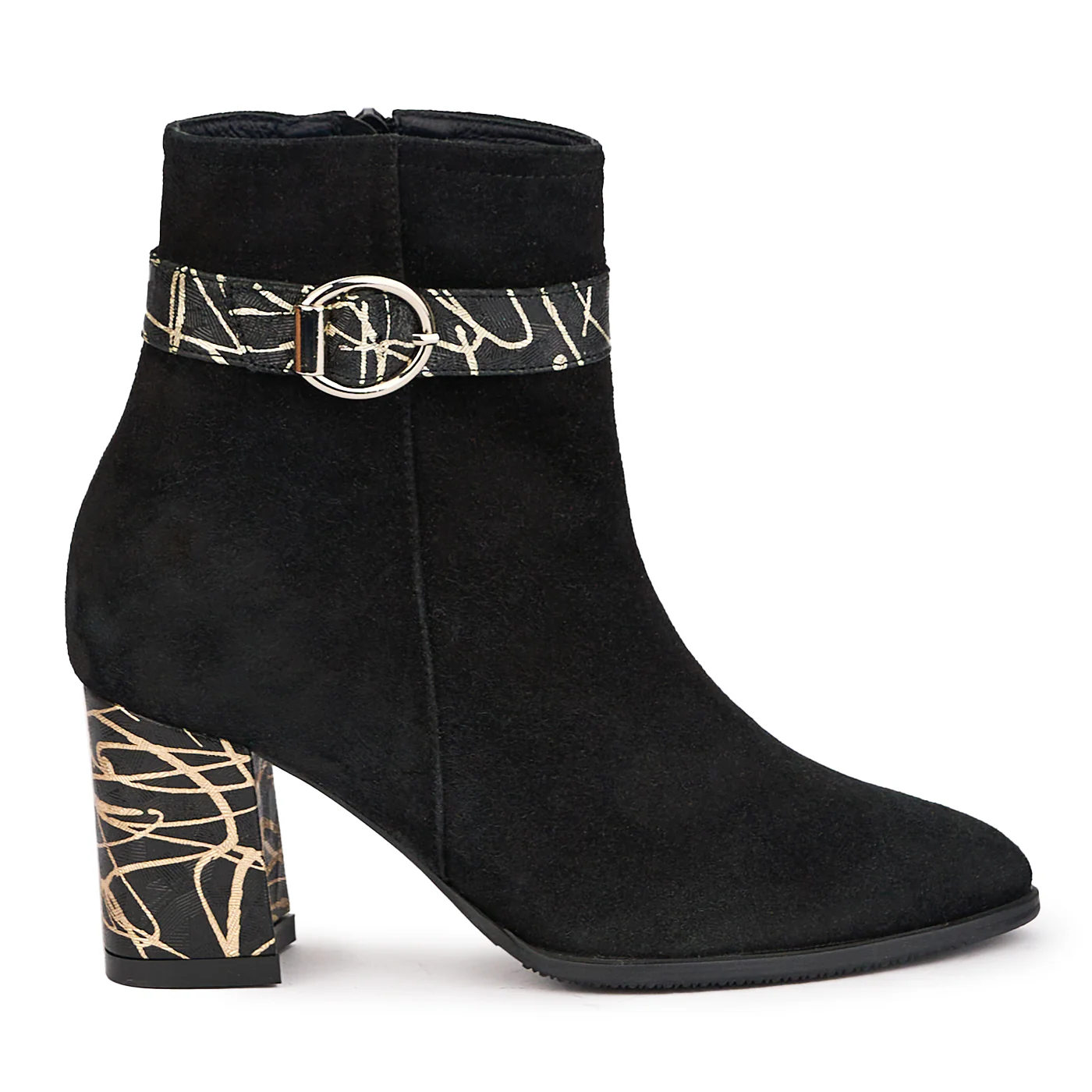 Botine dama din piele naturala neagra cu toc gros 7.5 cm 17084