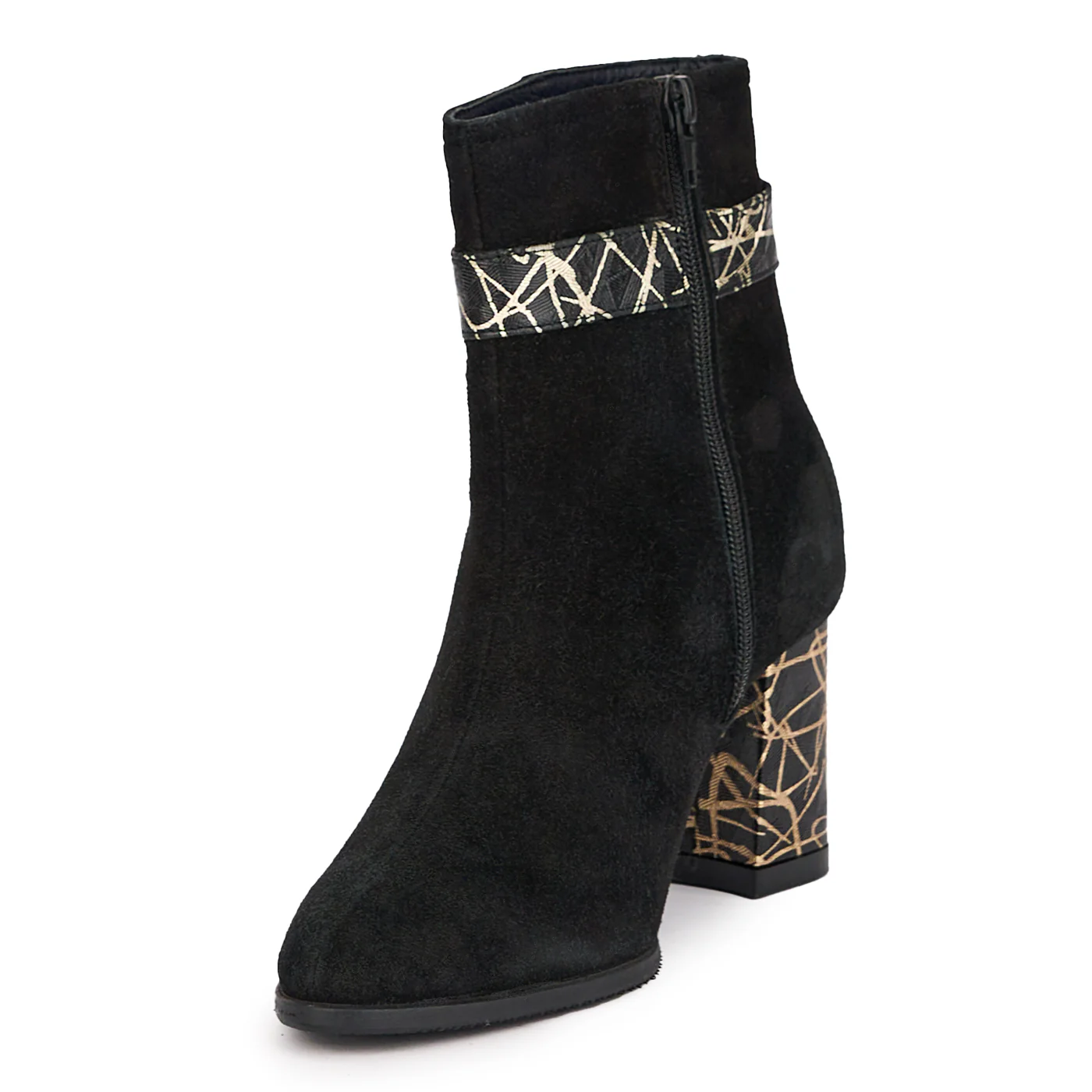 Botine dama din piele naturala neagra cu toc gros 7.5 cm 17084 - Image 3