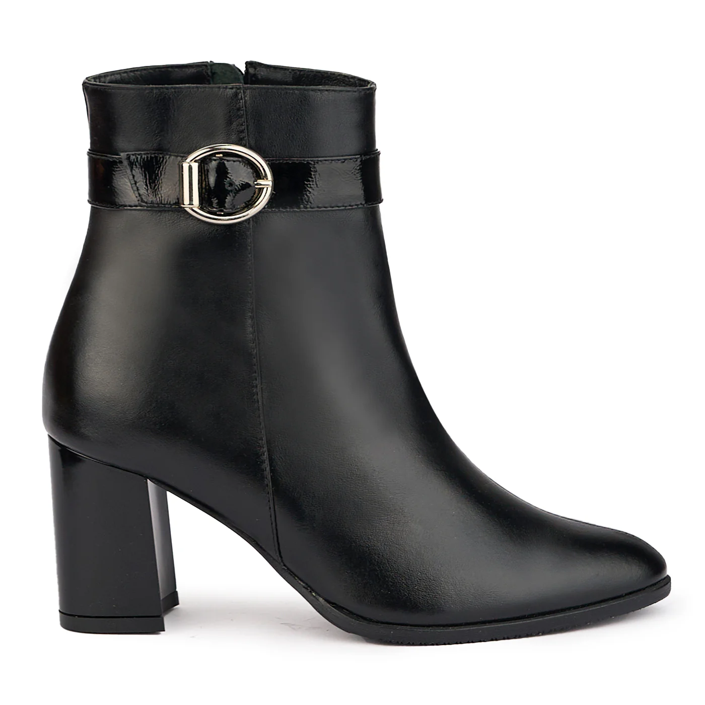 Botine dama din piele naturala neagra cu toc gros 7.5 cm 17101