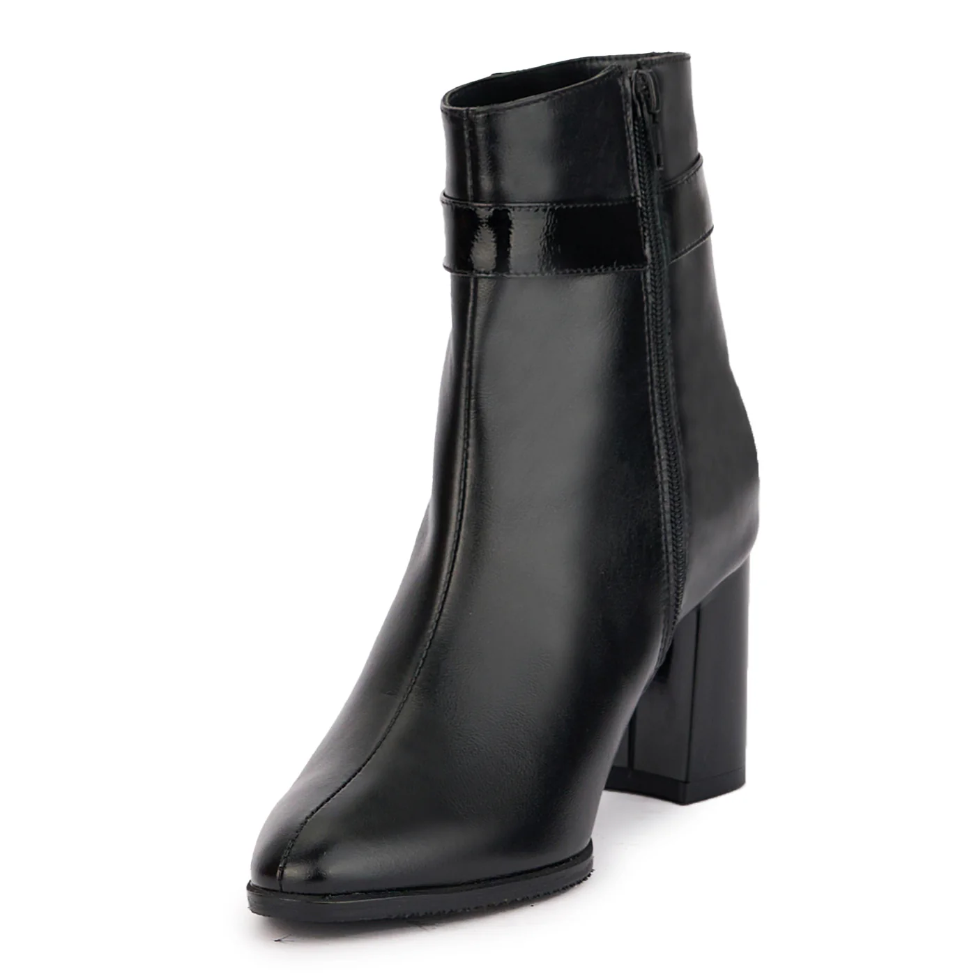 Botine dama din piele naturala neagra cu toc gros 7.5 cm 17101 - Image 3