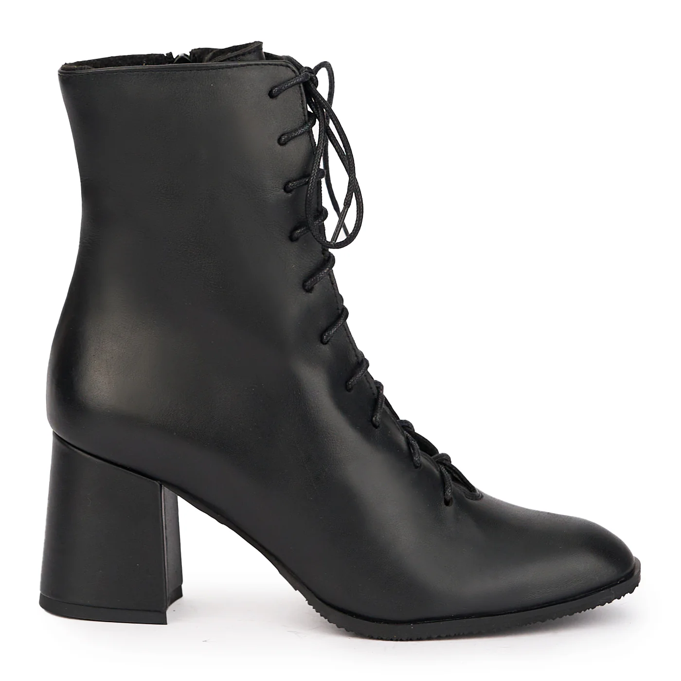 Botine dama din piele naturala neagra cu toc gros 7.5 cm 17121