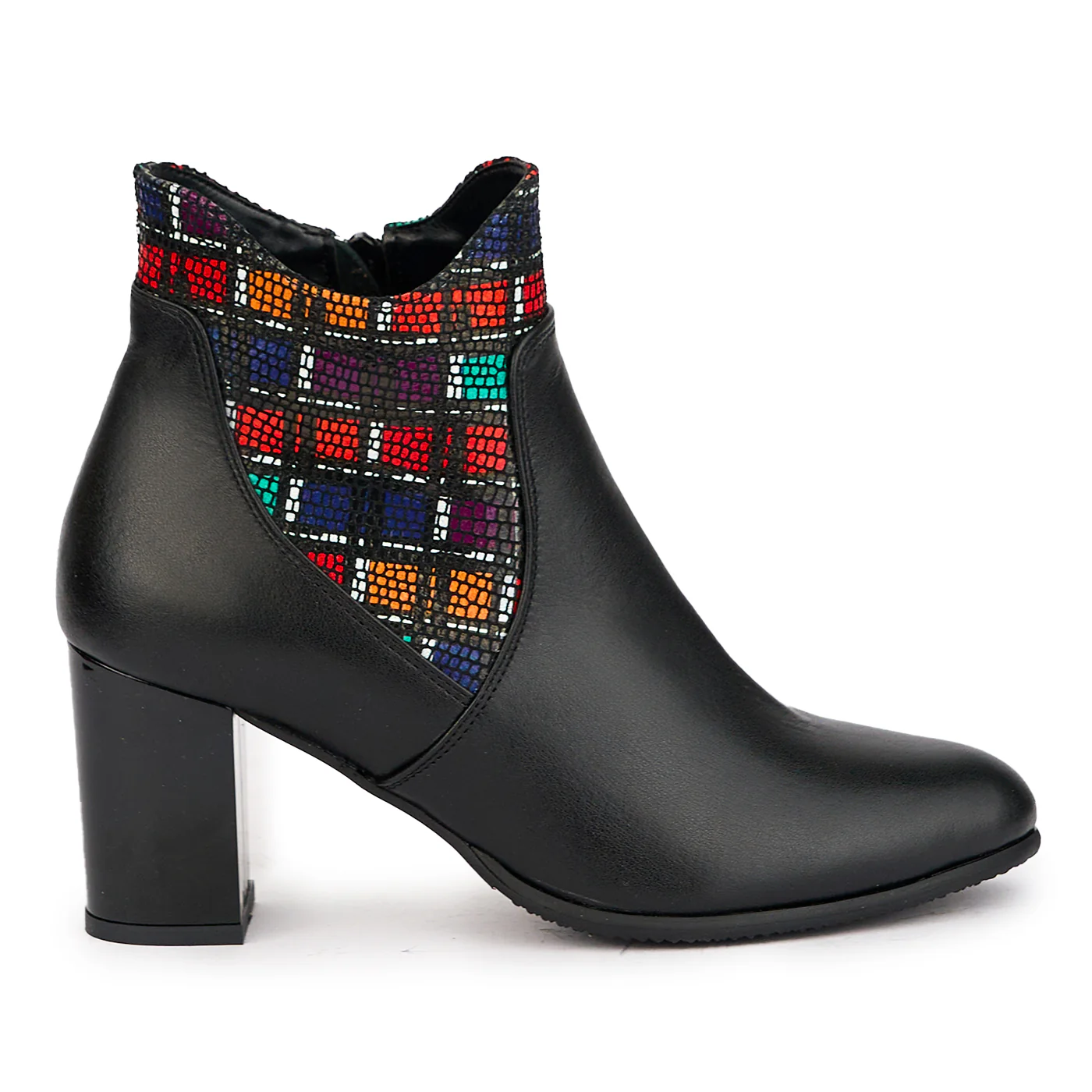 Botine dama din piele naturala neagra cu toc gros 7.5 cm 17202