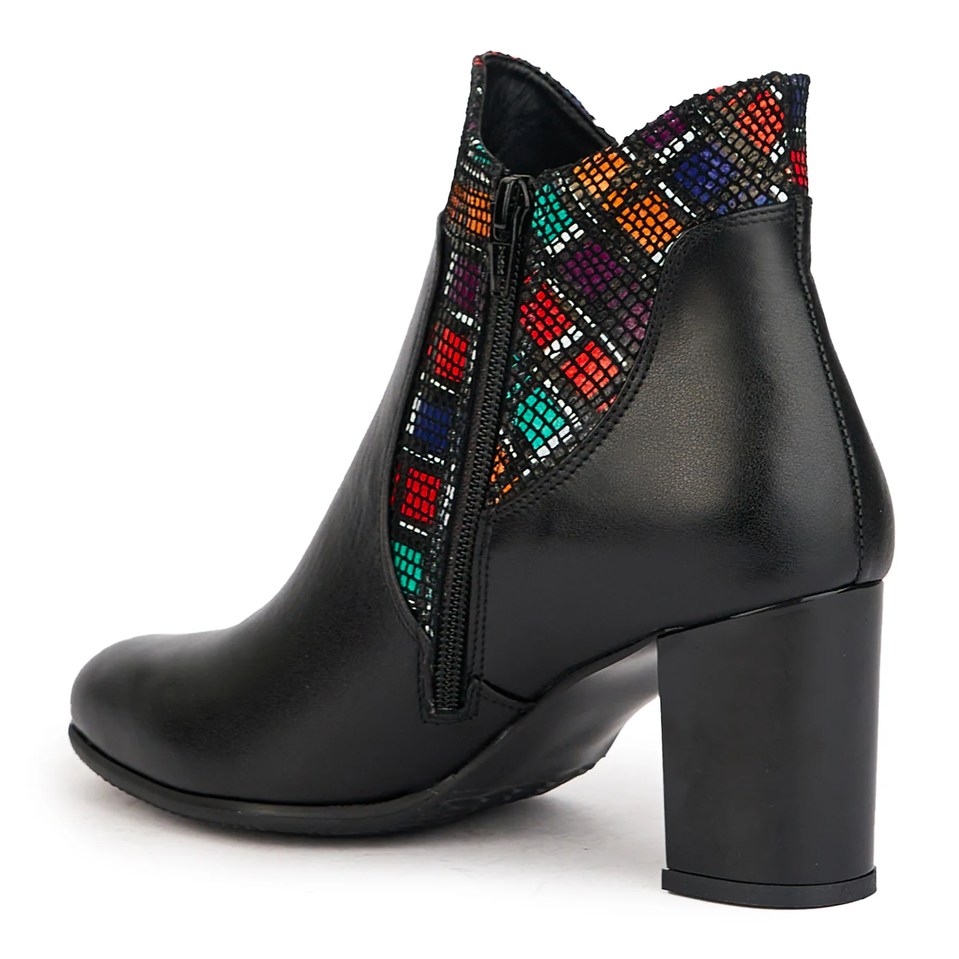 Botine dama din piele naturala neagra cu toc gros 7.5 cm 17202 - Image 2