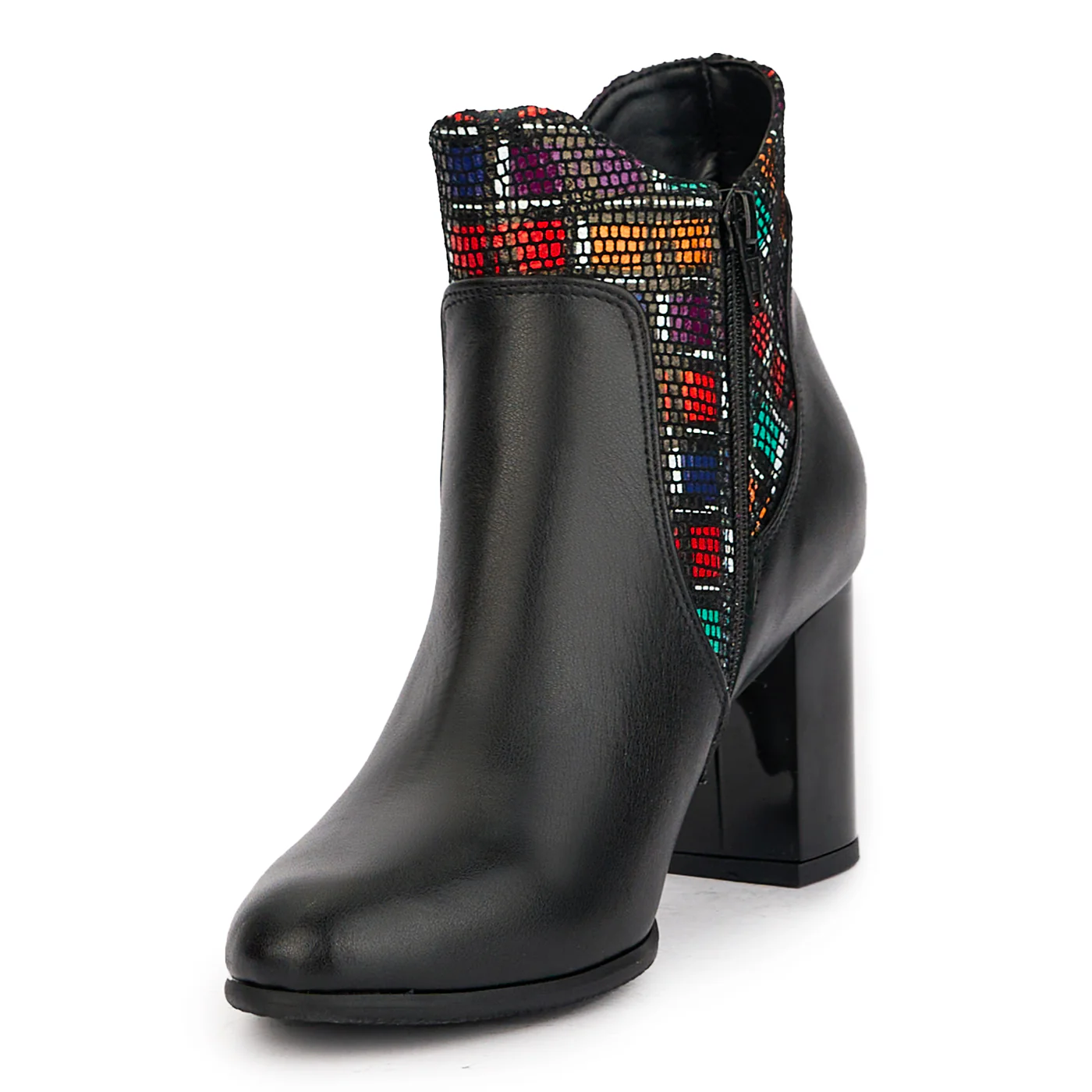 Botine dama din piele naturala neagra cu toc gros 7.5 cm 17202 - Image 3