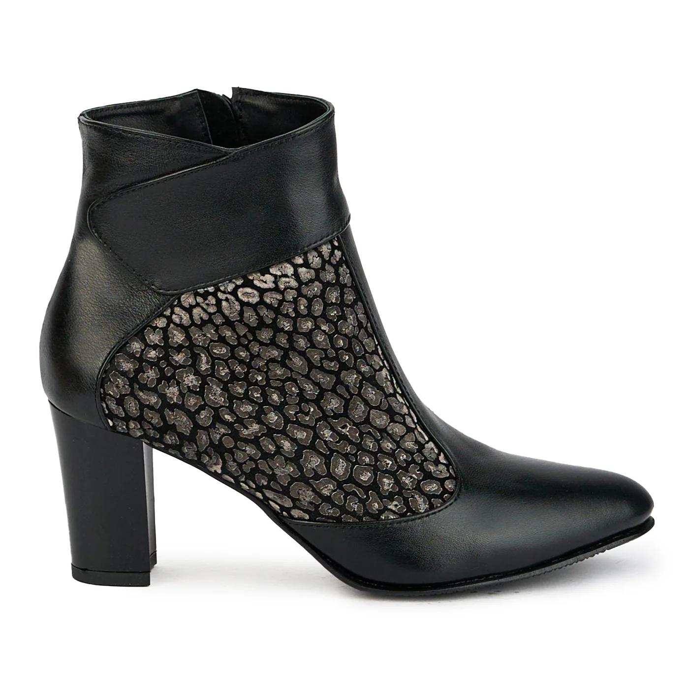 Botine dama din piele naturala neagra cu toc gros 7.5 cm 17407