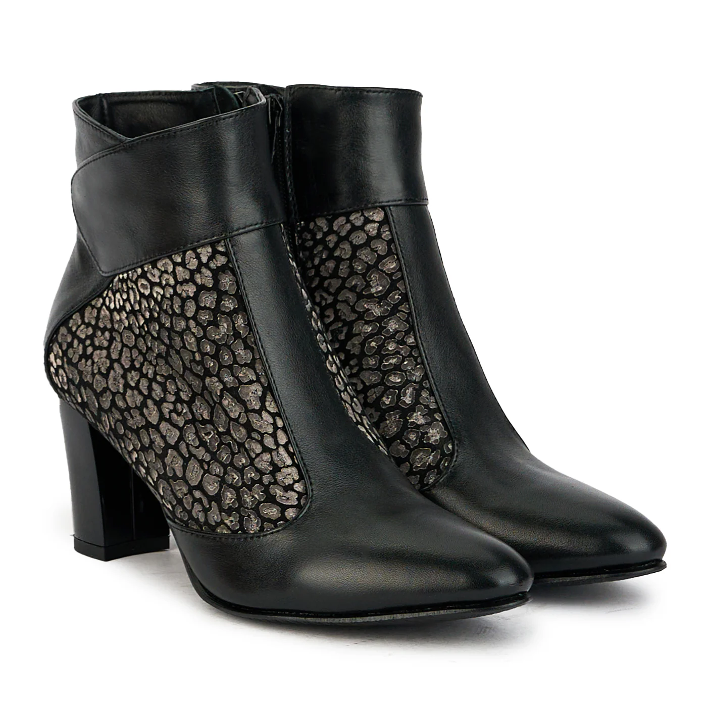 Botine dama din piele naturala neagra cu toc gros 7.5 cm 17407 - Image 4
