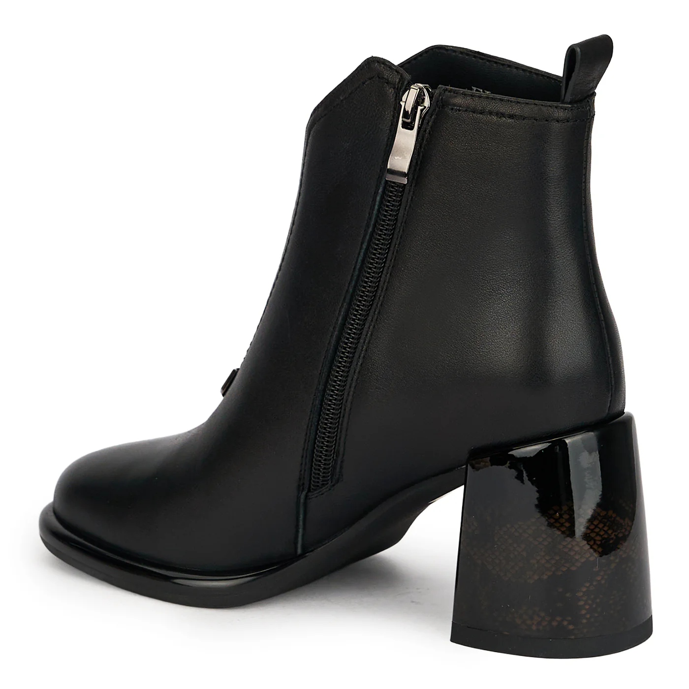 Botine dama din piele naturala neagra cu toc gros 7.5 cm 18998 - Image 2